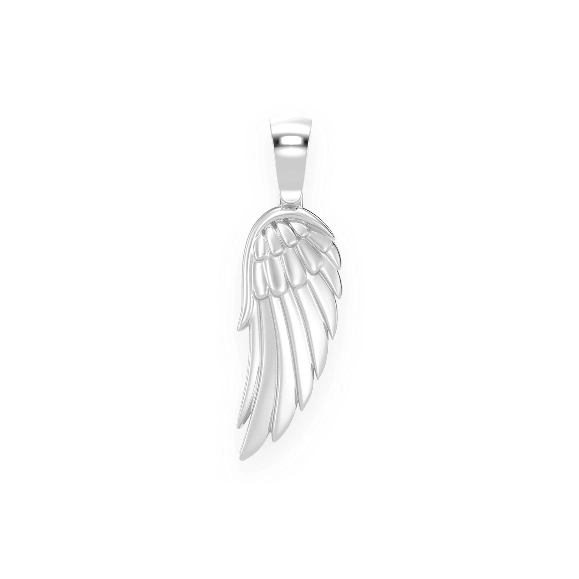 Angel Wing Feather Diamond Pendant in 14K white gold, front view