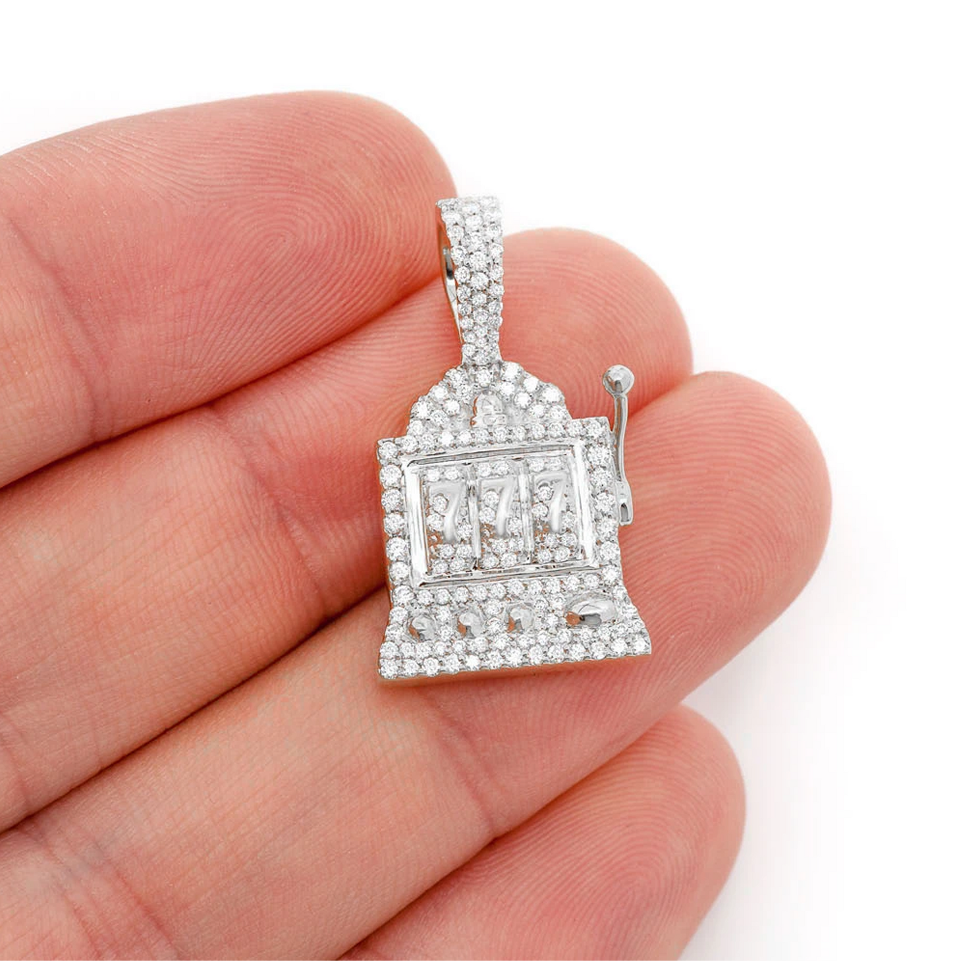 Slot Machine Diamond Pendant in 14K white gold, angled view