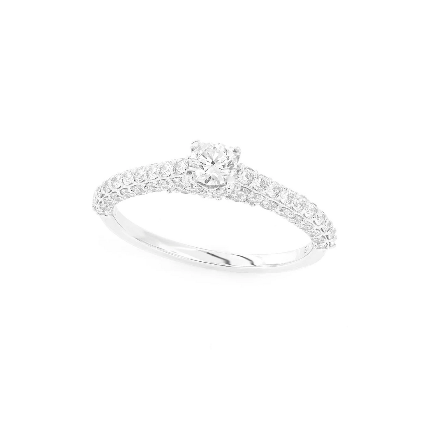 Cathedral Pavé Diamond Engagement Ring in 14K white gold, angled view