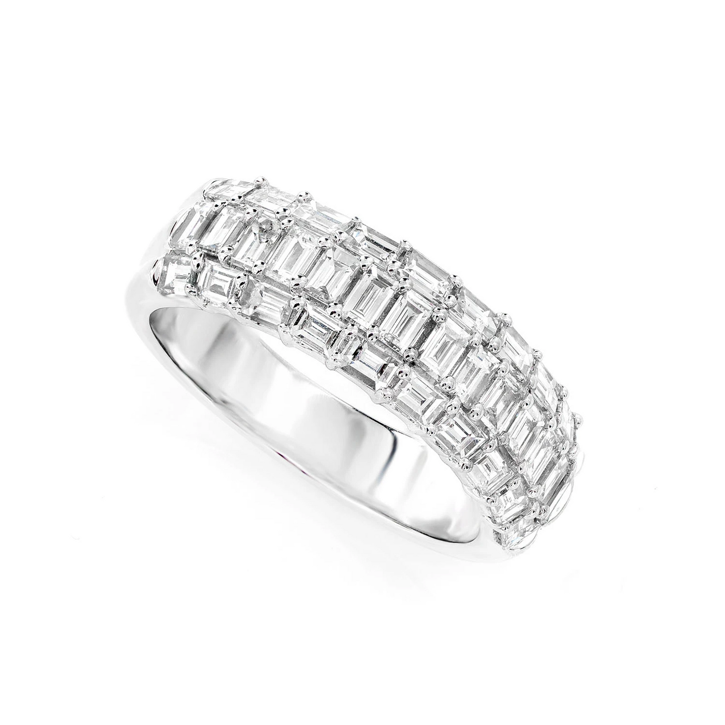 Three Row Prong Set Baguette Diamond Band Ring