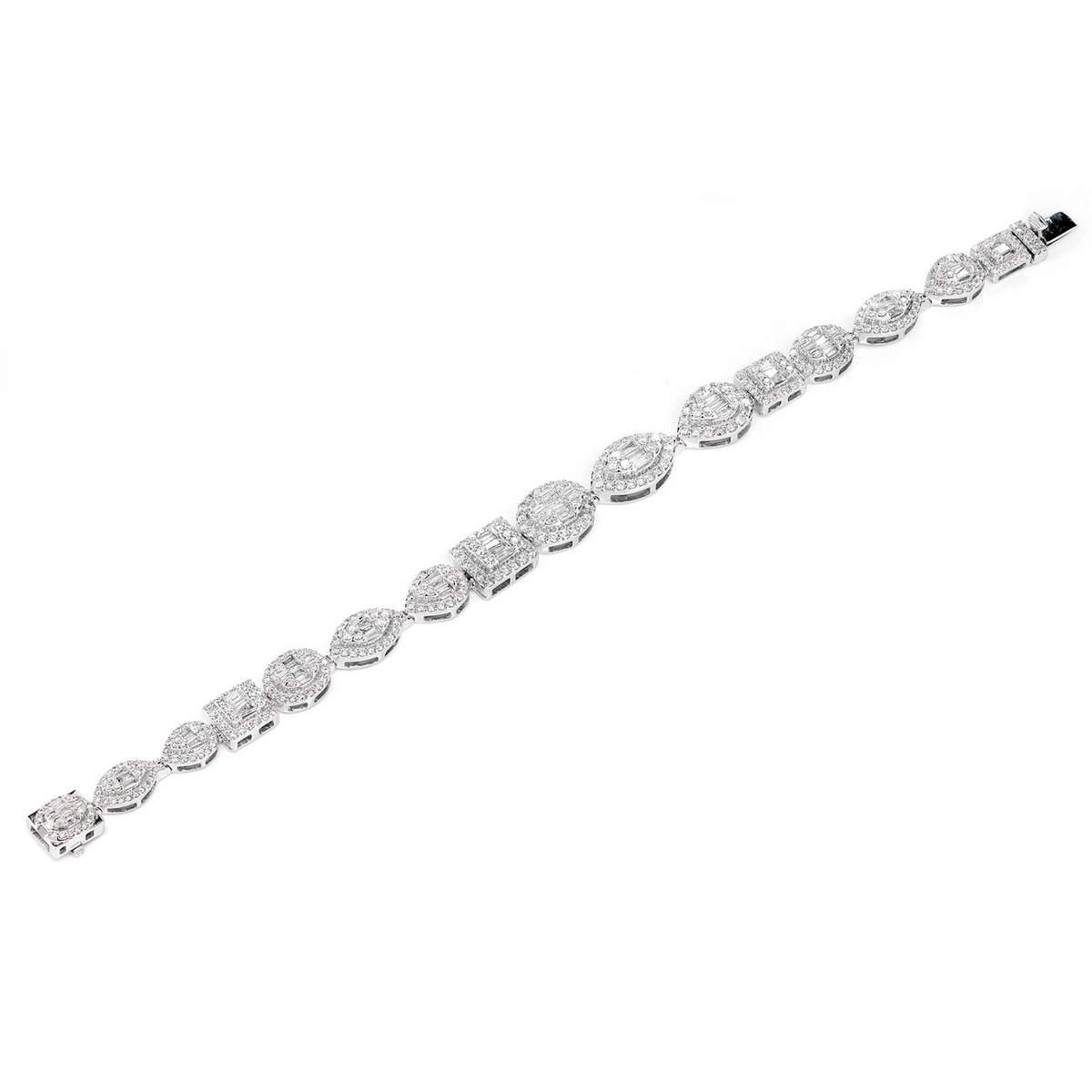 Baguette and Round Multi Shape Link Diamond Bracelet 10.25mm