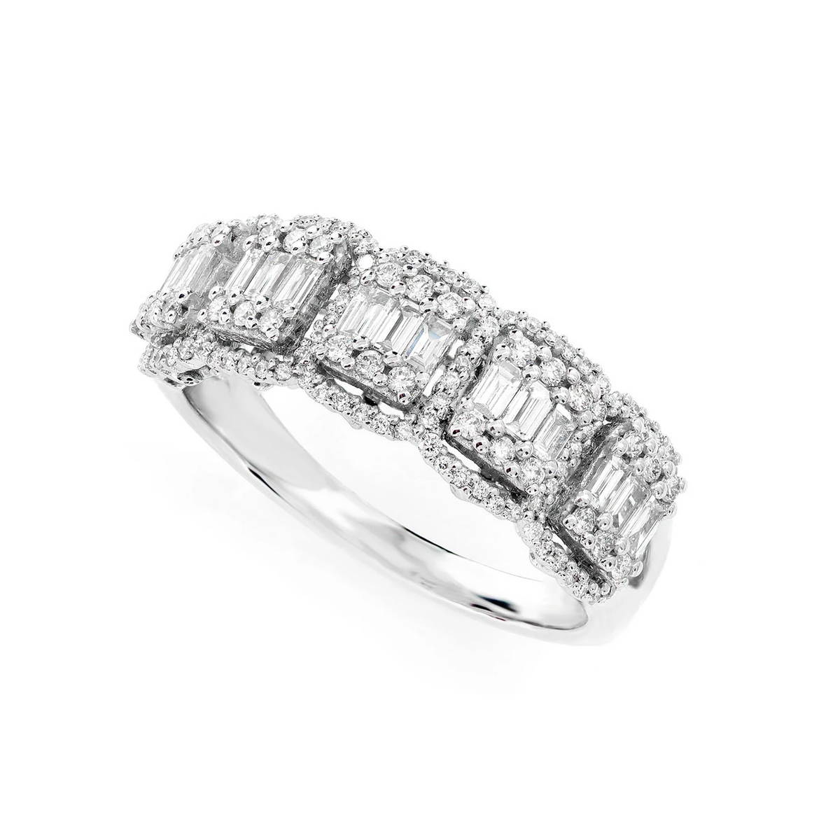 Baguette and Round Stone 5 Halo Diamond Ring