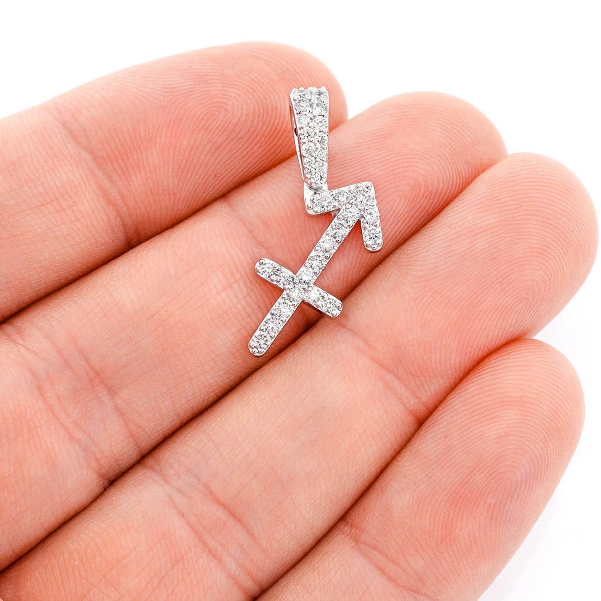 Astrology Zodiac Diamond Pendant in 14K yellow gold, Sagittarius design, angled view