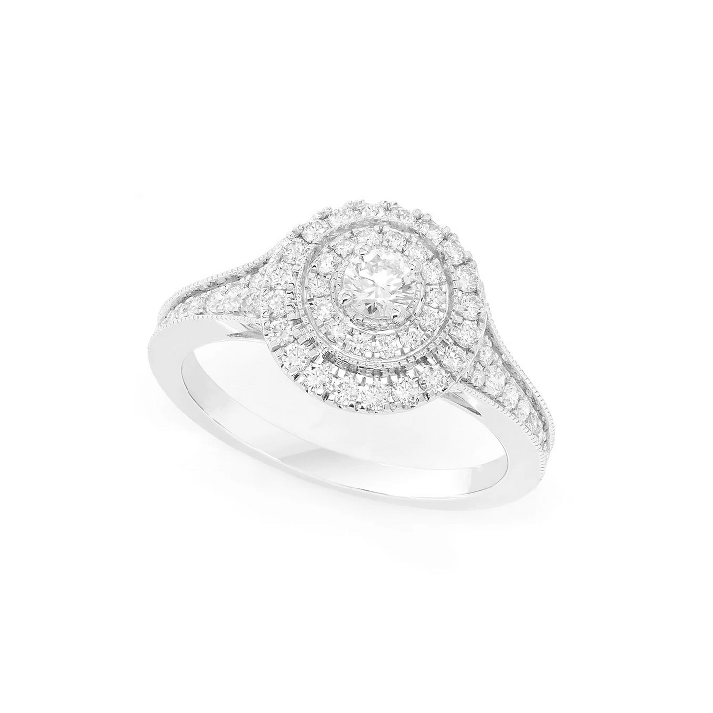 Two Tier Round Diamond Ring in 14K white gold, angled view