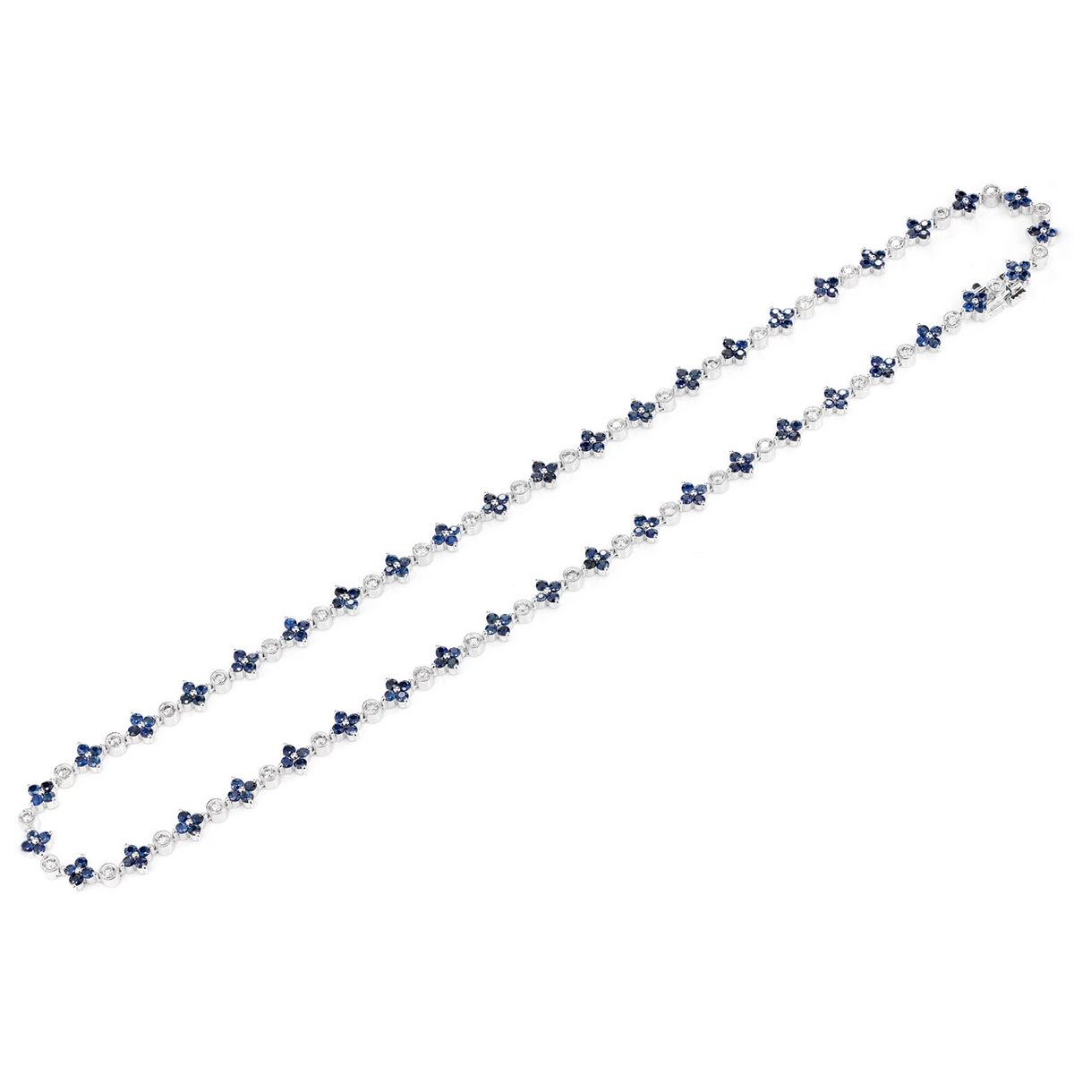 Sapphire Flower and Diamond Bezel Necklace