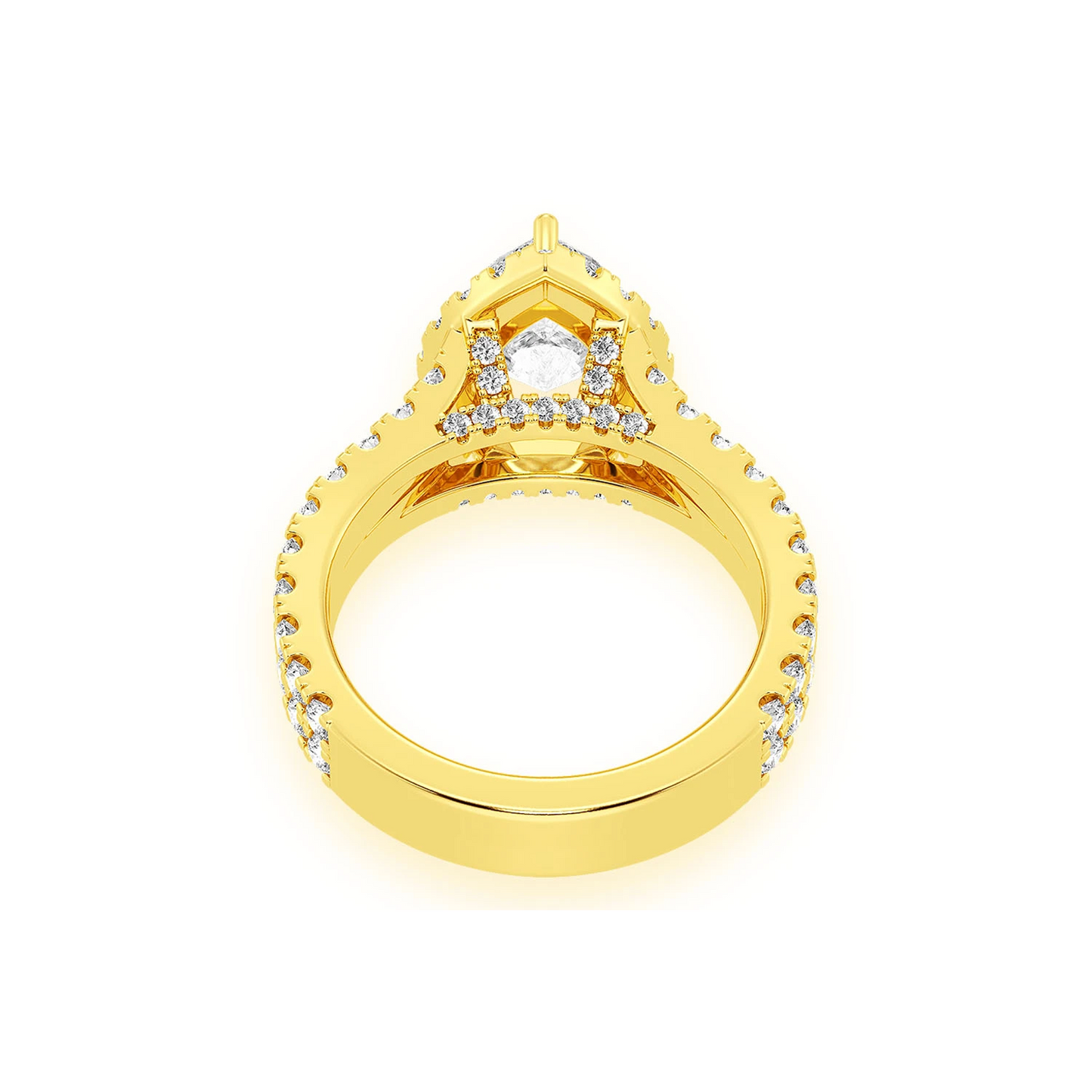 Classic Pear Solitaire Two Row Split Scallop Ring in 14K rose gold, alternate view 4