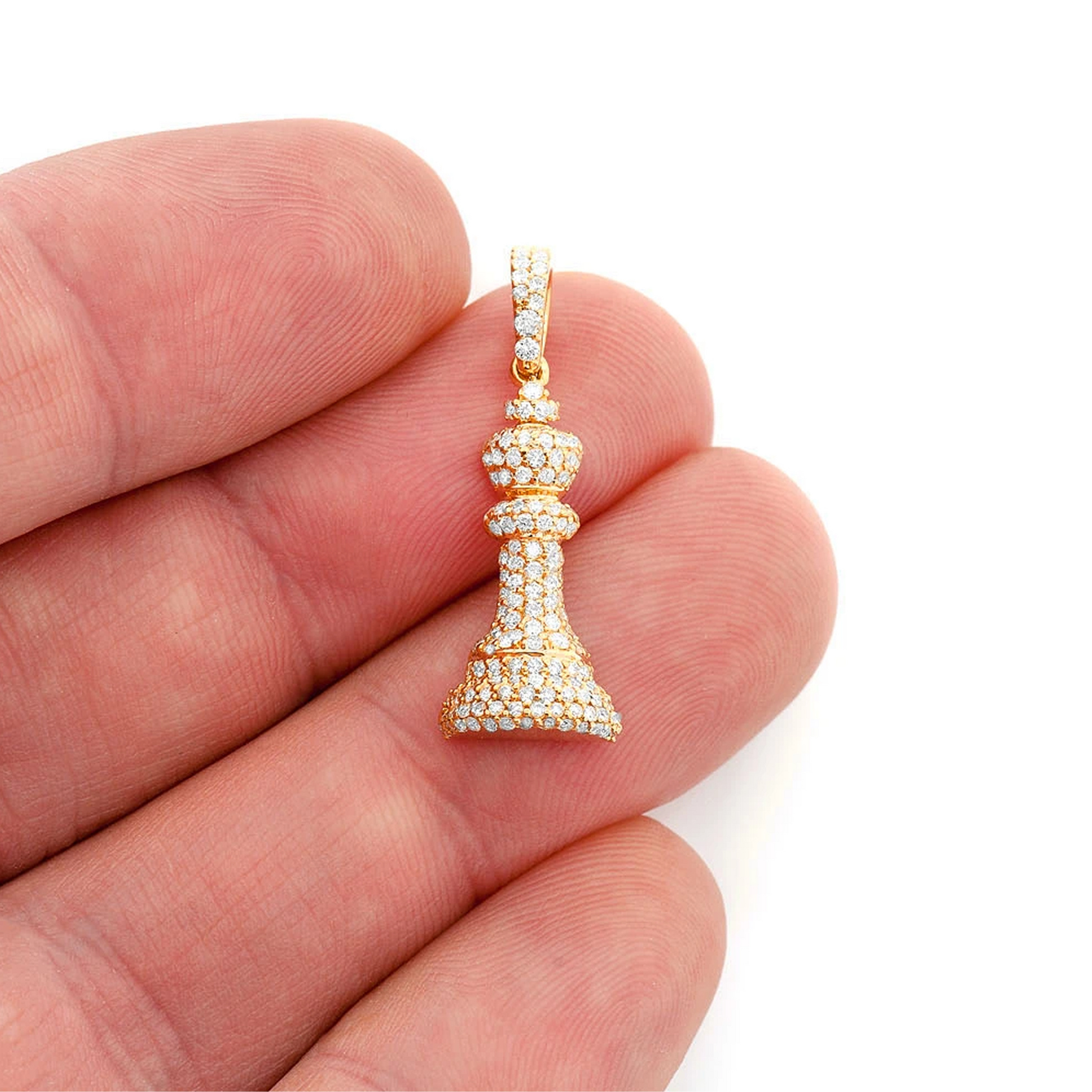 King Chess Diamond Pendant in 14K yellow gold, angled view