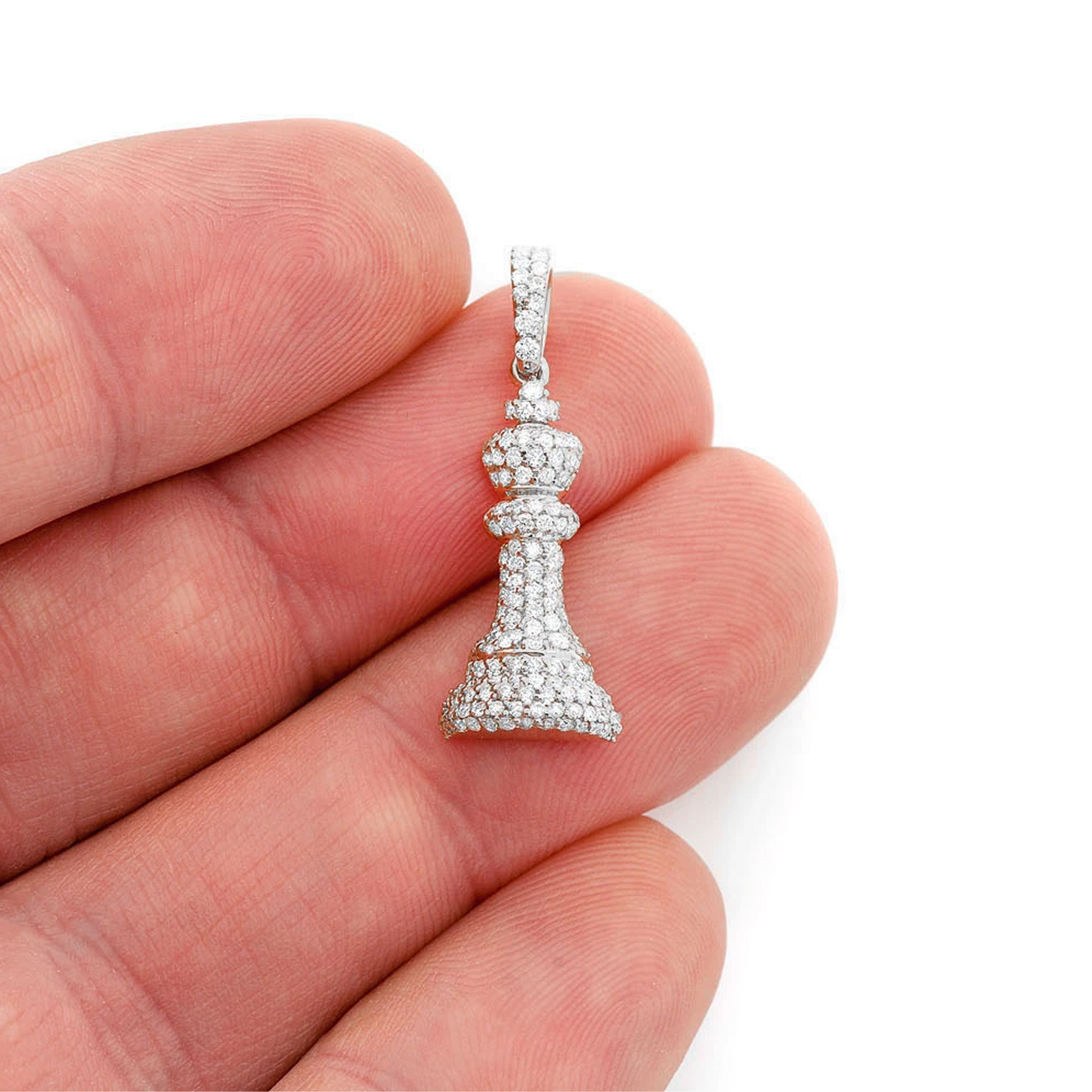 King Chess Diamond Pendant in 14K white gold, angled view