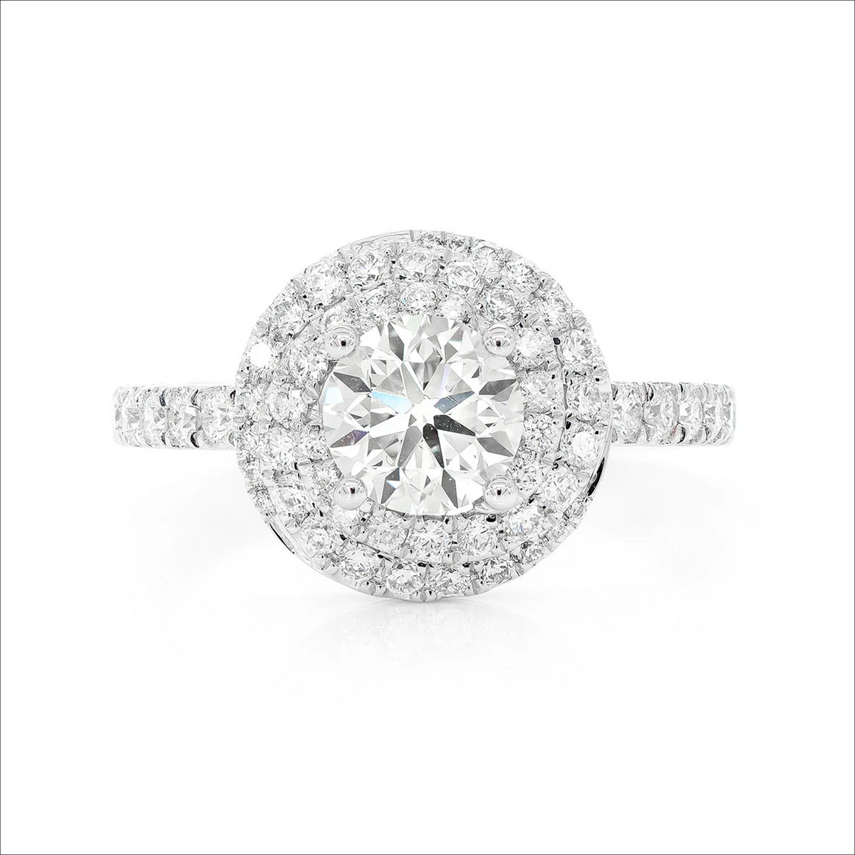 Knotted halo ring in 14K white gold, front view