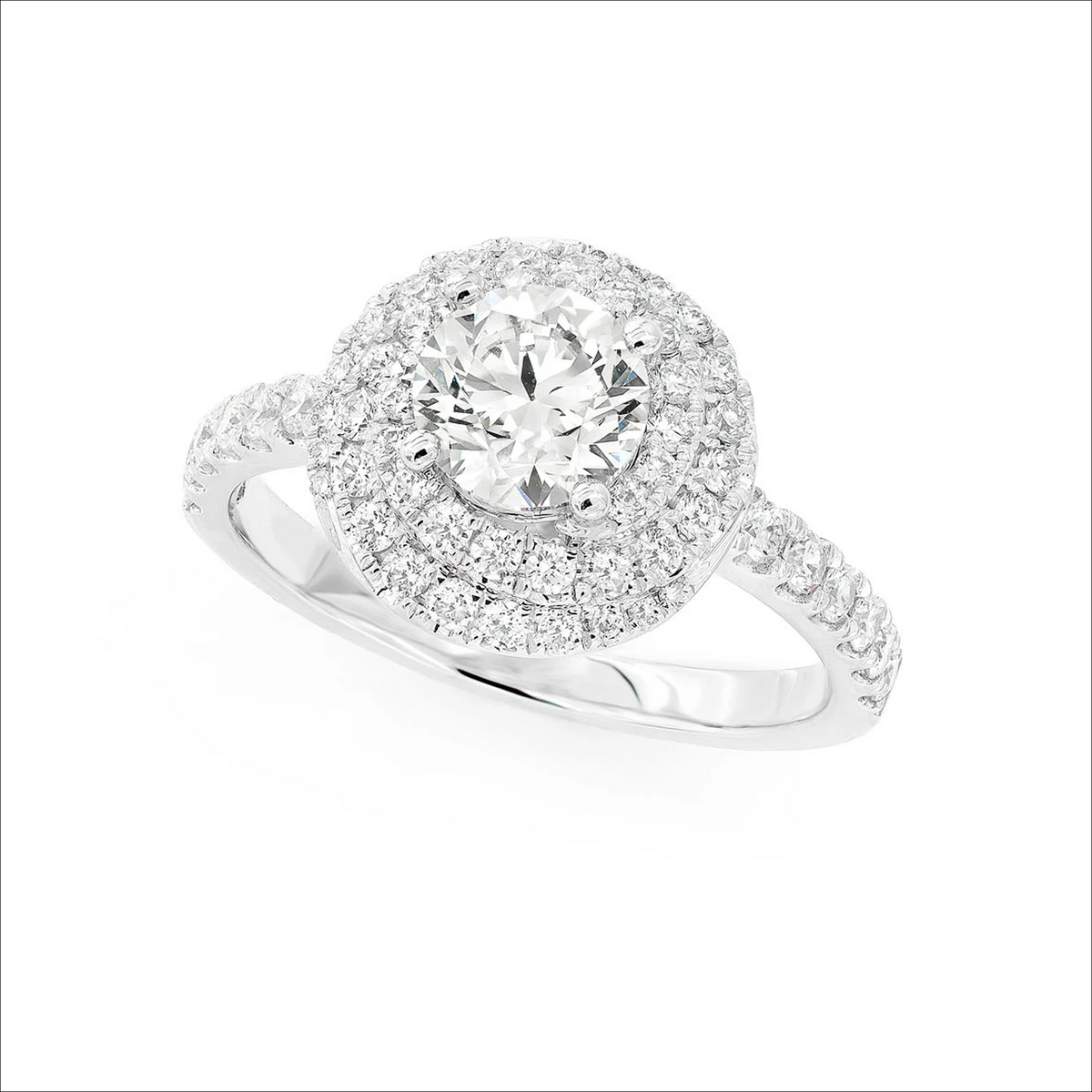 Knotted halo ring in 14K white gold, side view