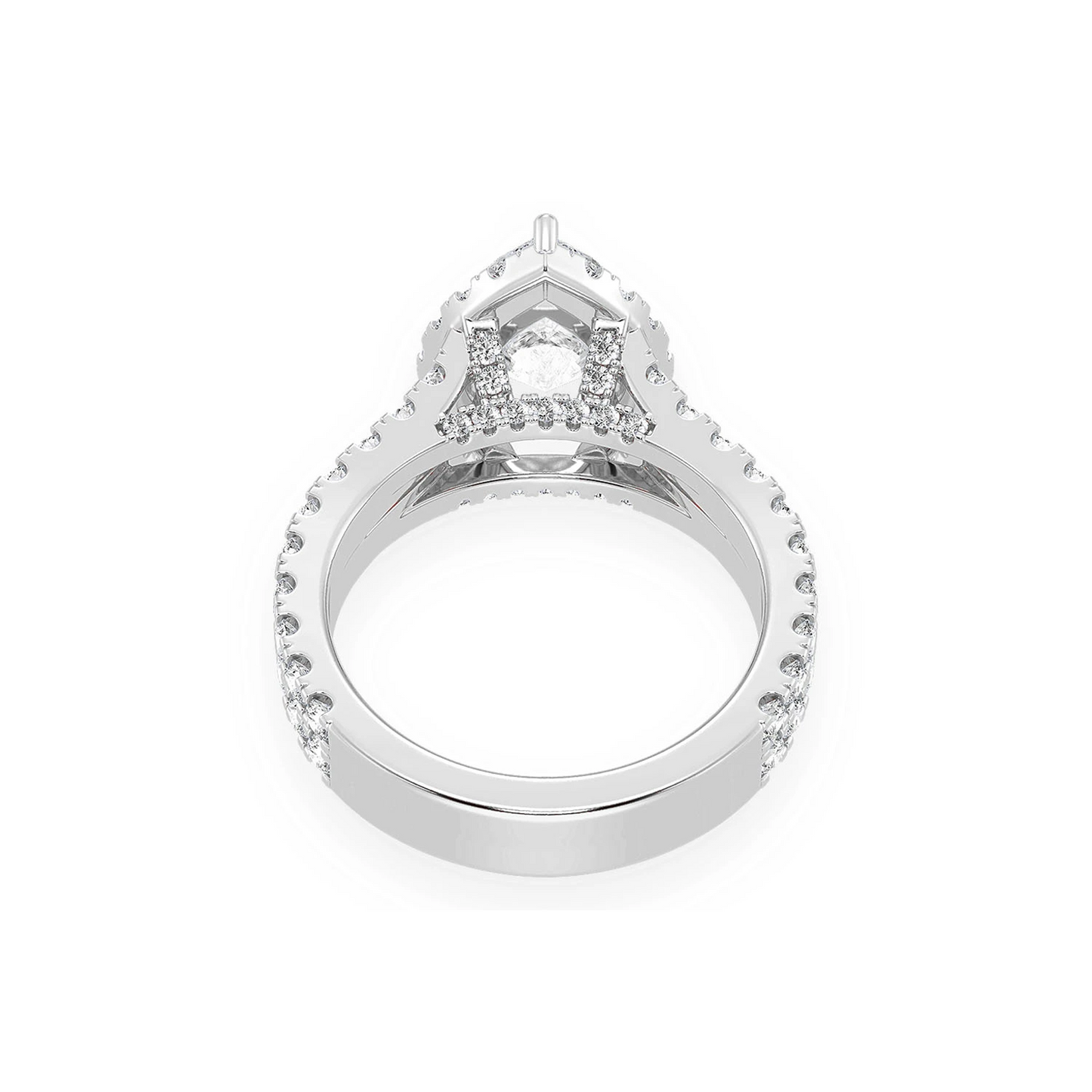 Classic Pear Solitaire Two Row Split Scallop Ring in 14K rose gold, alternate view 2