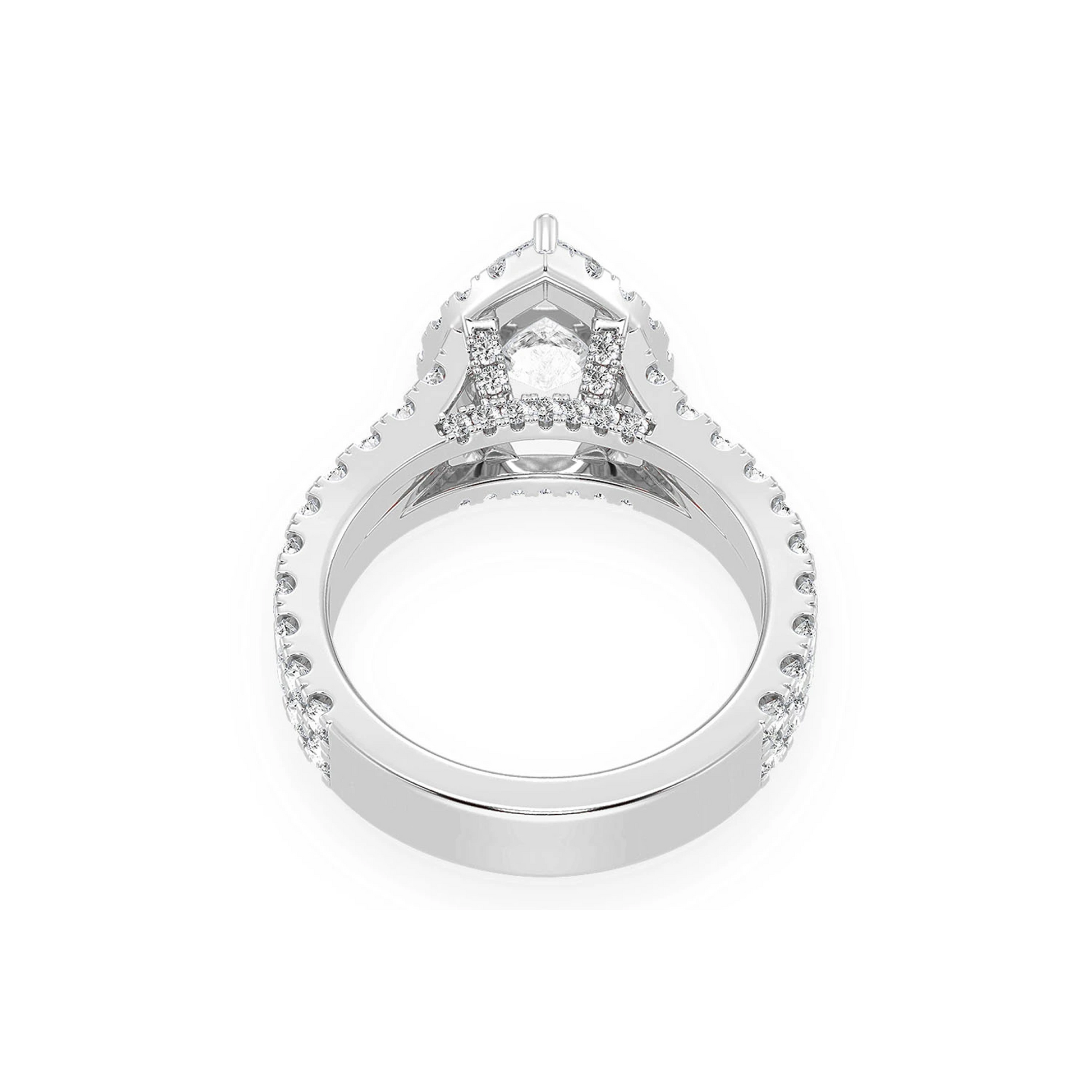 Classic Pear Solitaire Two Row Split Scallop Ring in 14K rose gold, alternate view 2