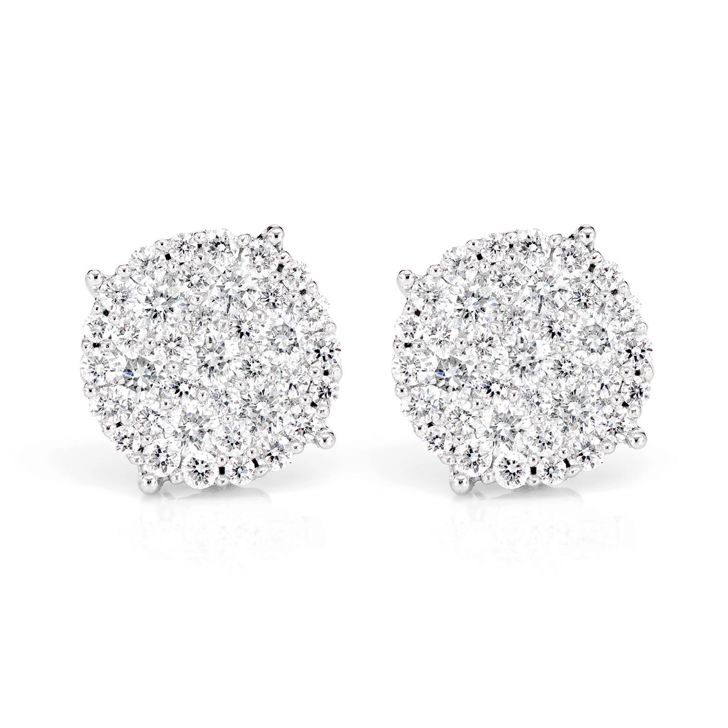 Disc Cluster Diamond Studs in 14K white gold, front view 2