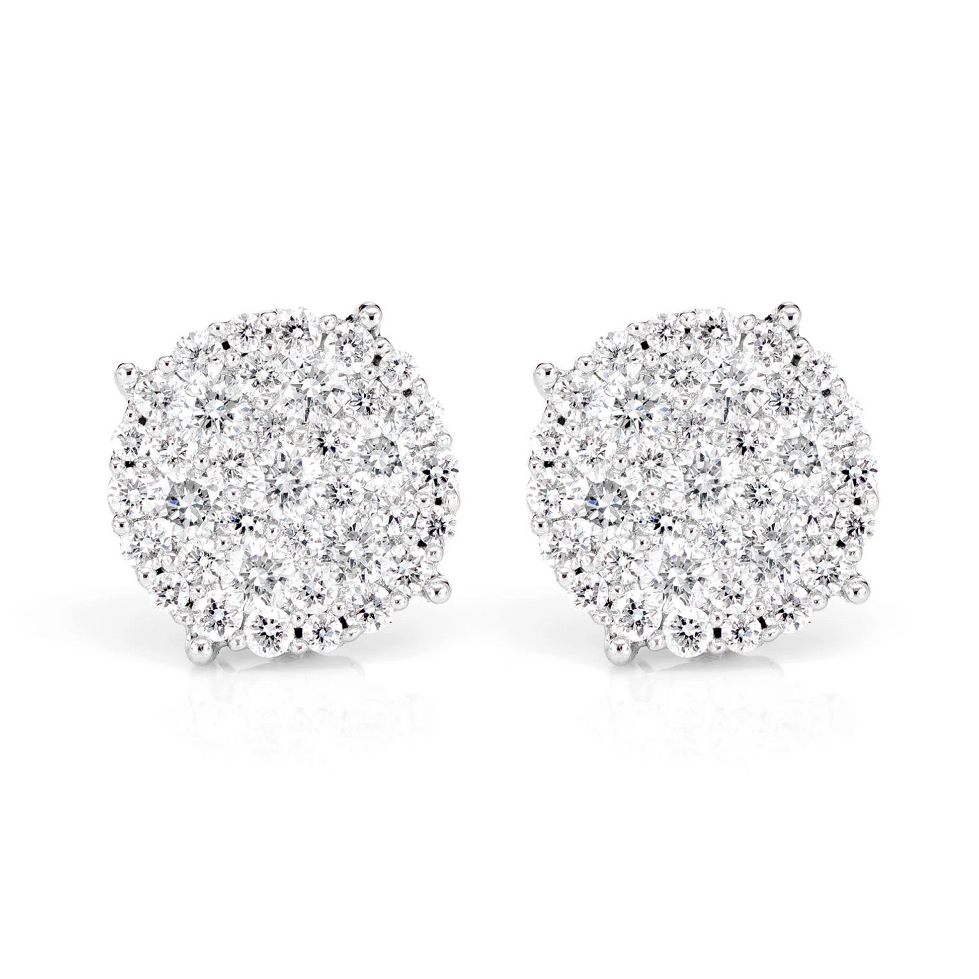 Disc Cluster Diamond Studs in 14K white gold, front view 2