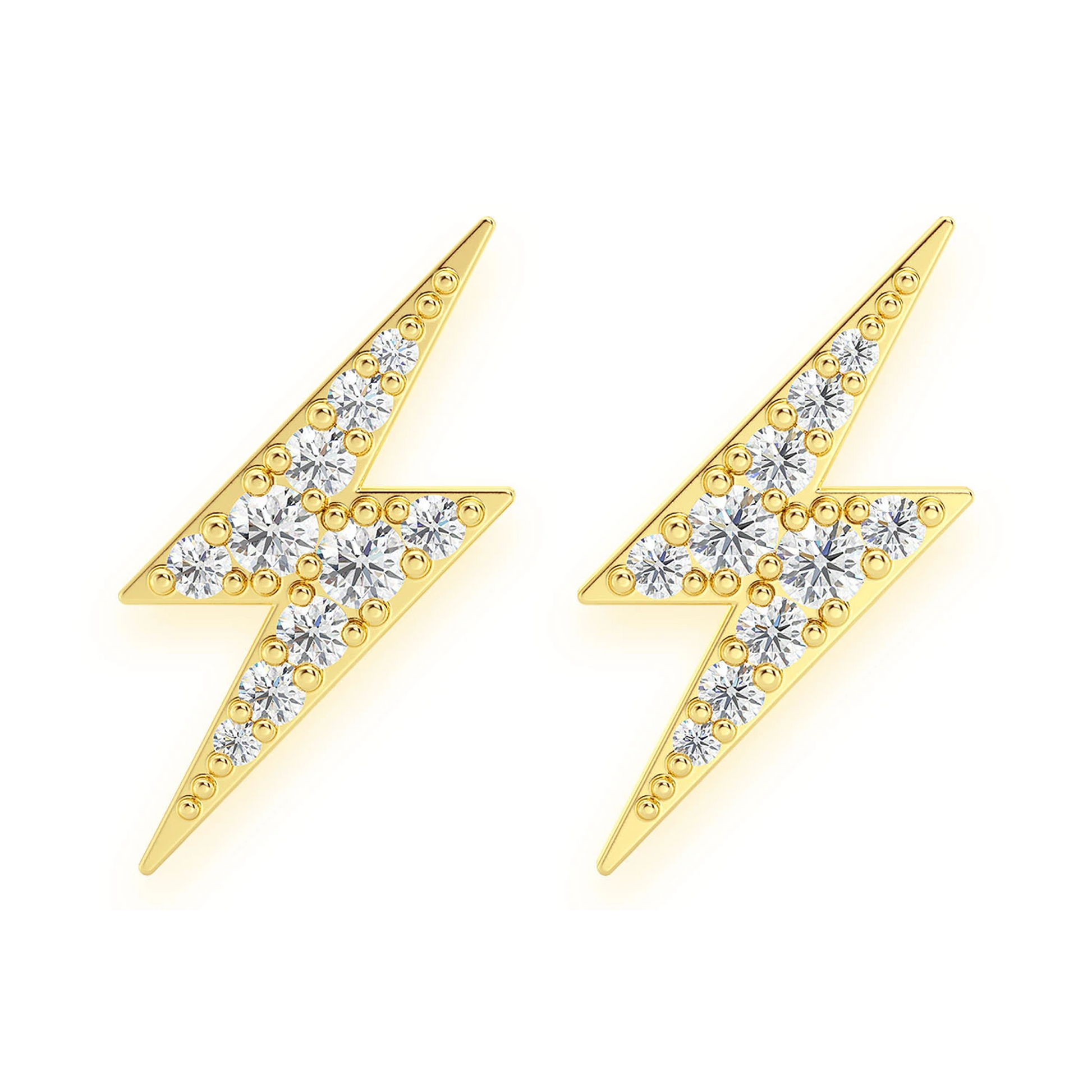 Lightning Diamond Studs in 14K yellow gold, front view