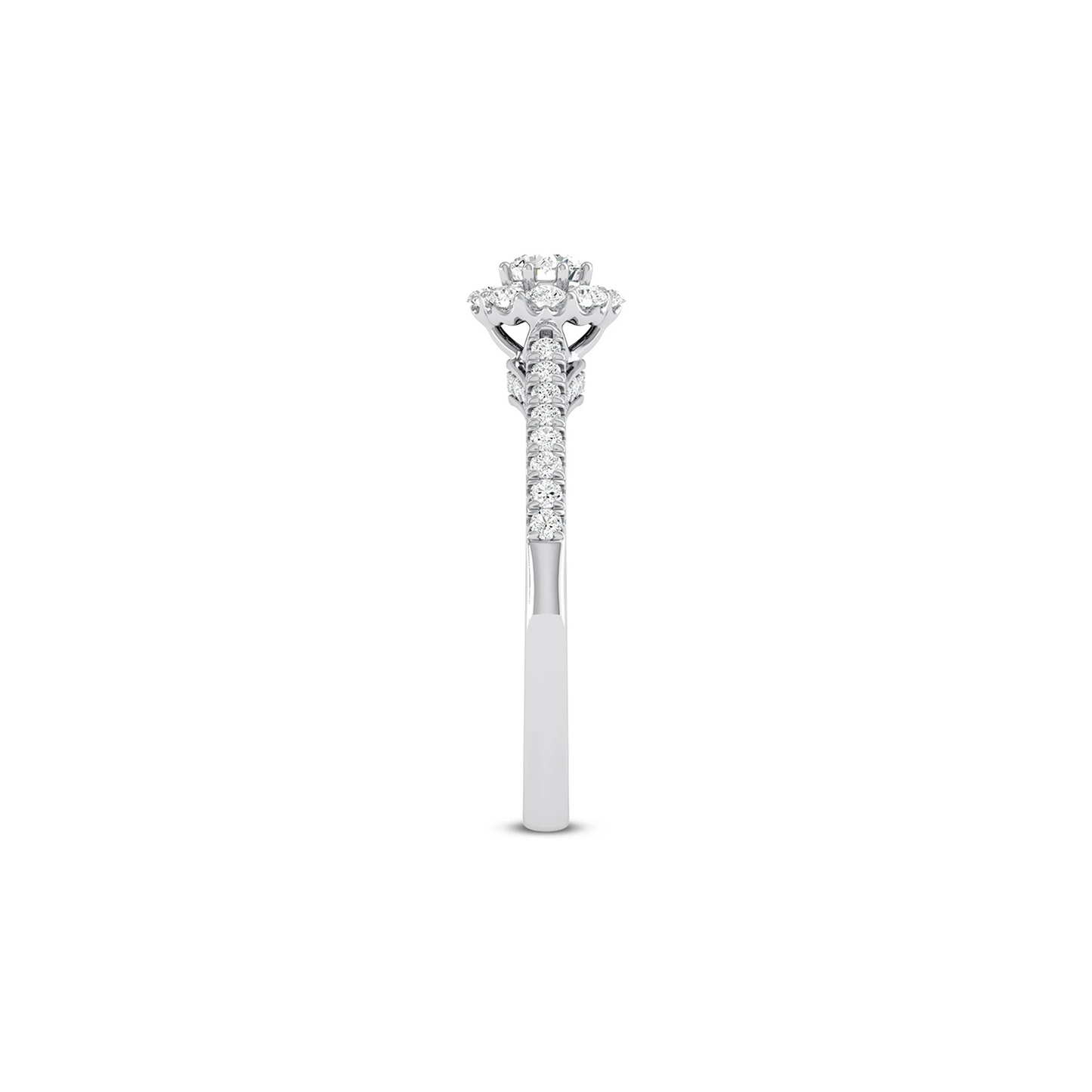 Floral Halo Cluster Diamond Ring in 14K white gold, alternate view