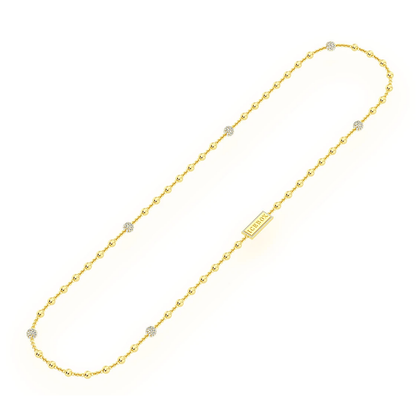 Diamond Bead Rosary Necklace in 14K yellow gold, full-length view