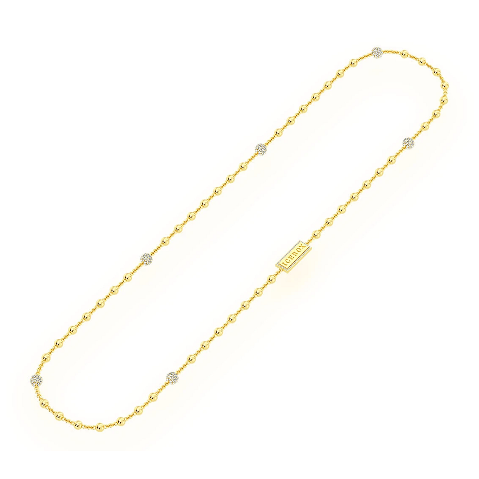 Diamond Bead Rosary Necklace in 14K yellow gold, full-length view