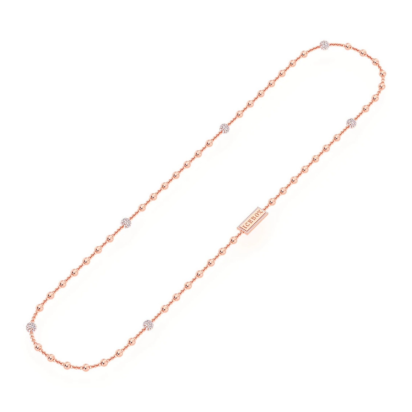 Diamond Bead Rosary Necklace in 14K rose gold, full-length view