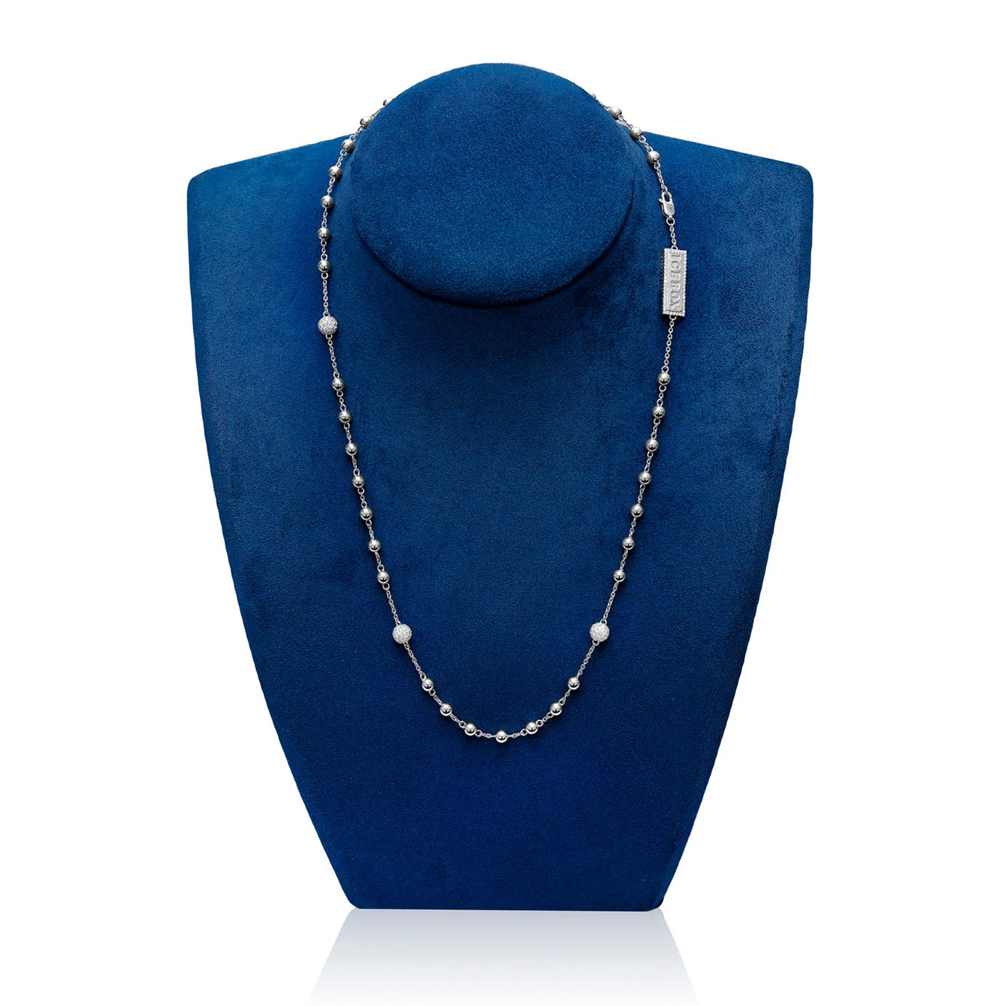 Diamond Bead Rosary Necklace in 14K white gold, full-length view 2