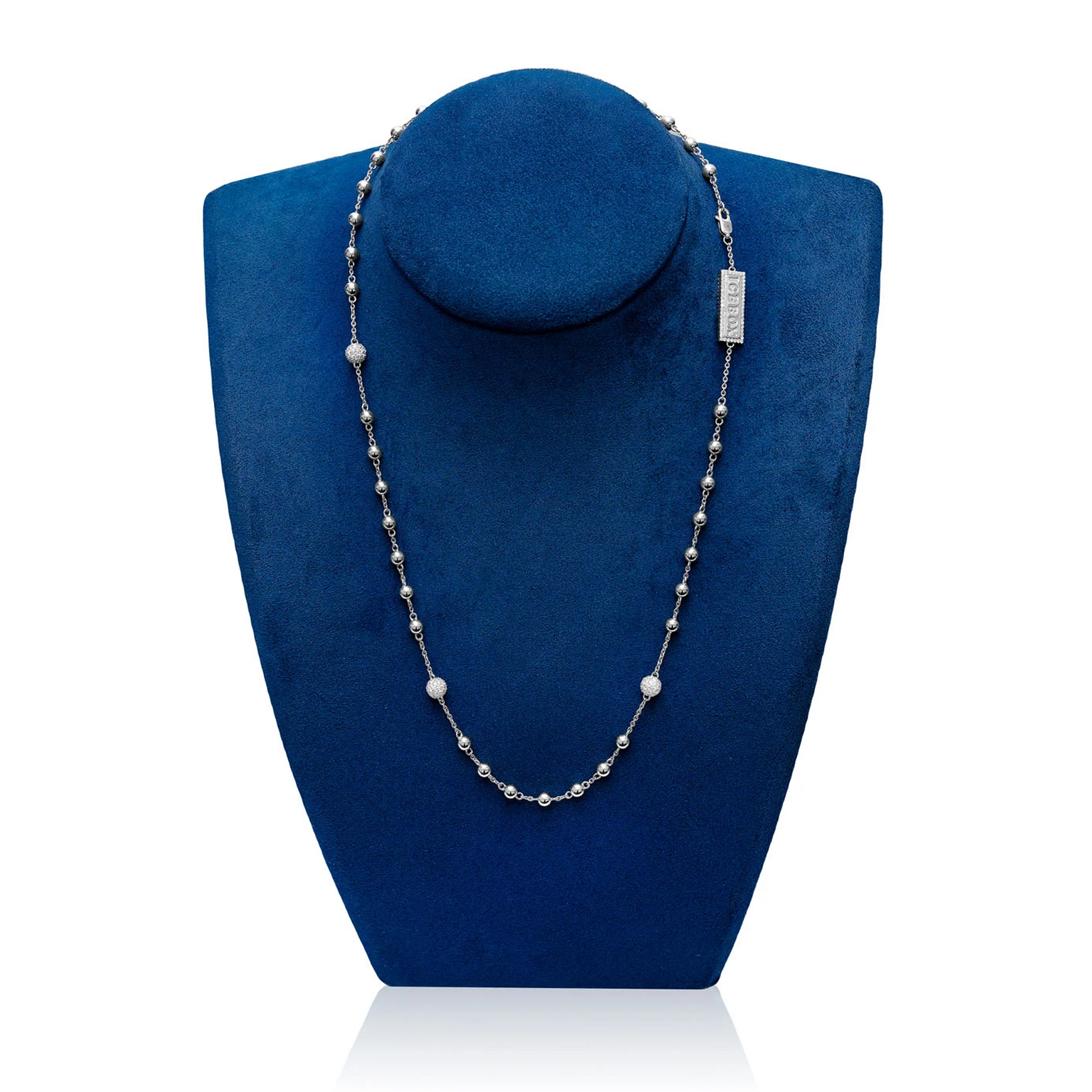 Diamond Bead Rosary Necklace in 14K white gold, full-length view 2