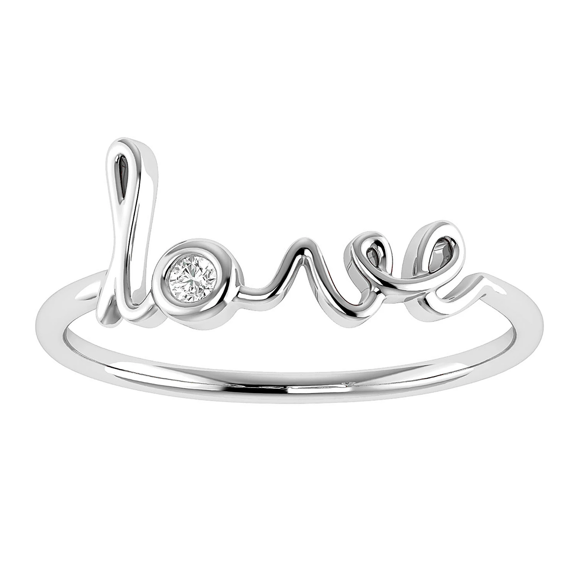 Love Script Diamond Ring in 14K white gold, detail view