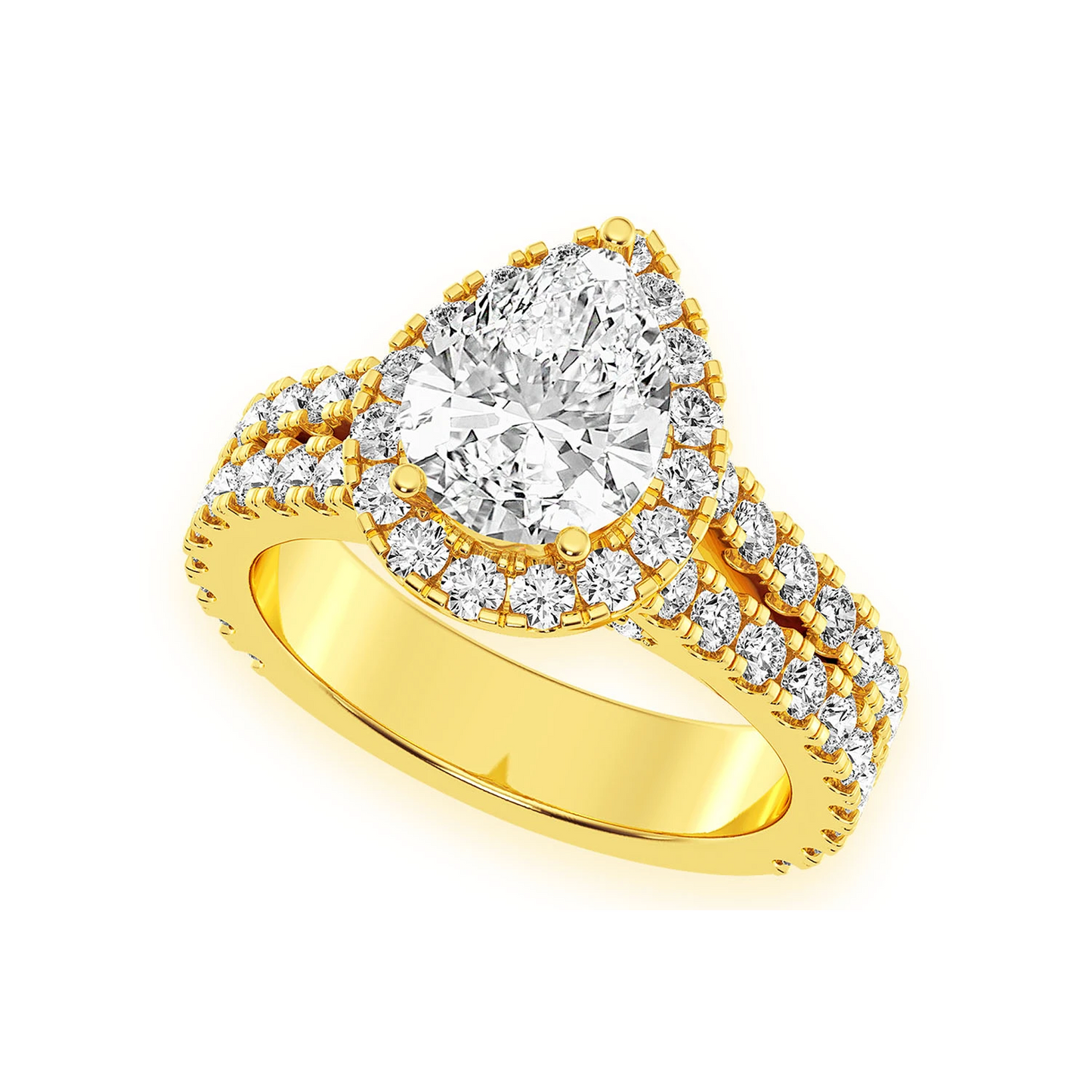 Classic Pear Solitaire Two Row Split Scallop Ring in 14K rose gold, alternate view 5