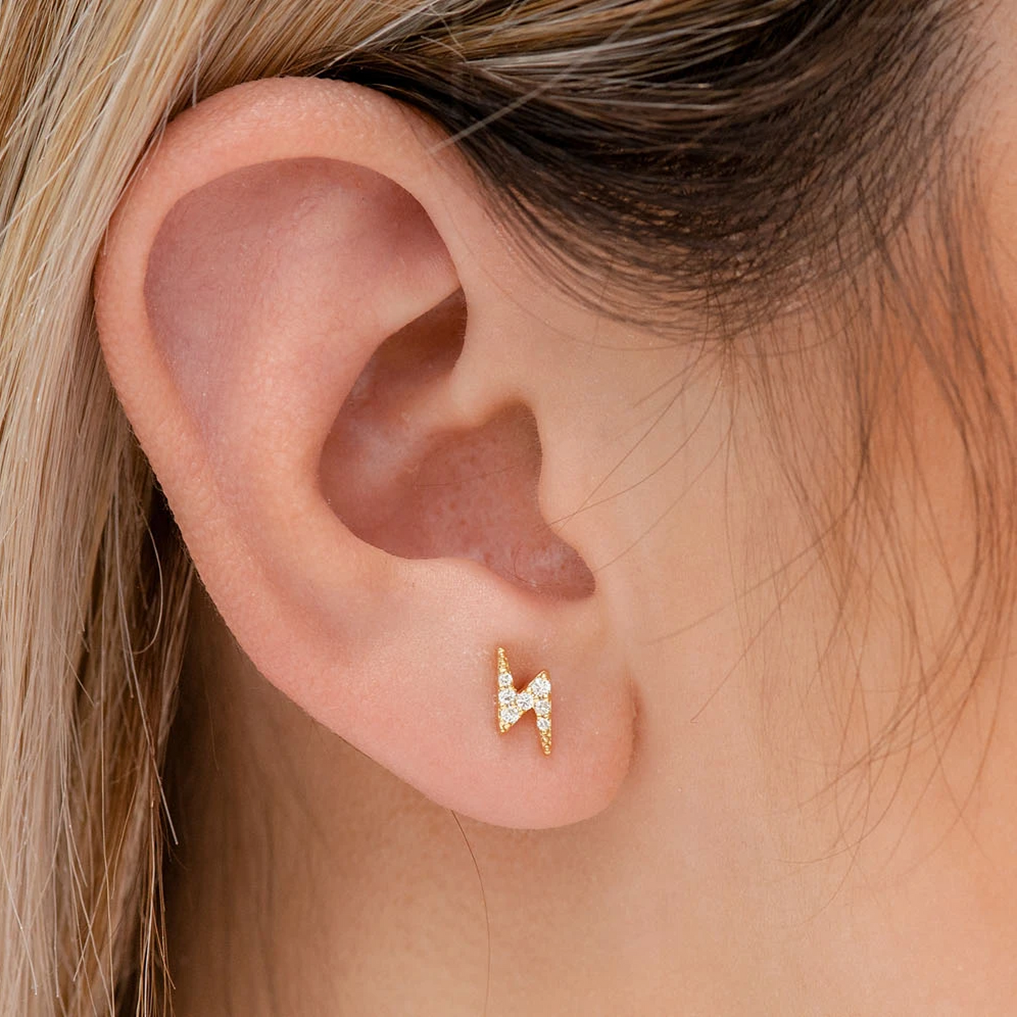Lightning Diamond Studs in 14K yellow gold, Mini, angled view