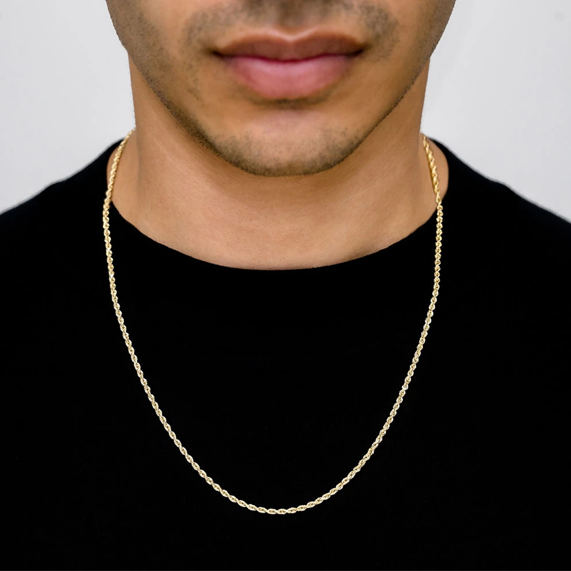 Rope Gold Chain in 14K yellow gold, 2.5mm width, worn view