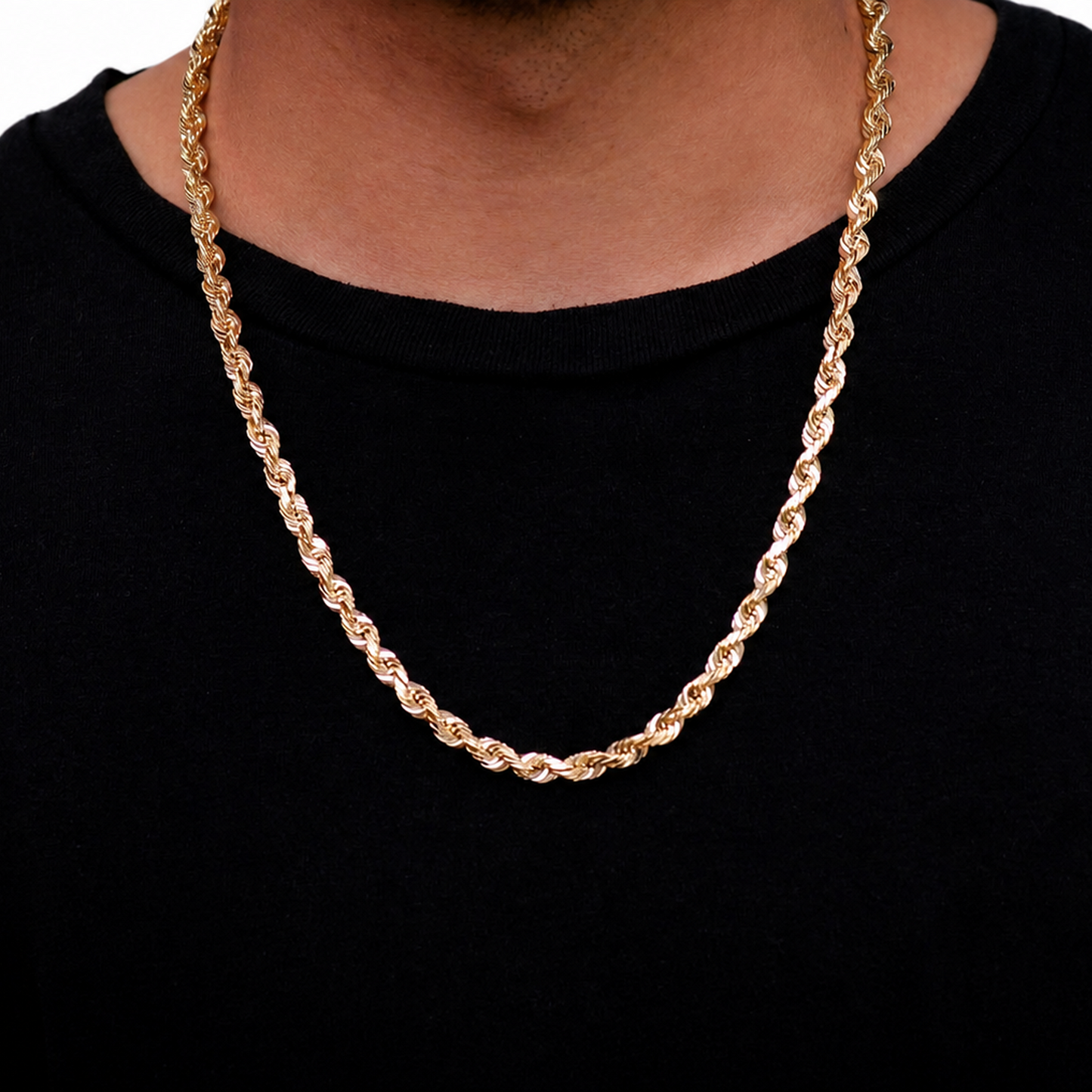 Rope Gold Chain in 14K yellow gold, 6mm width, worn view