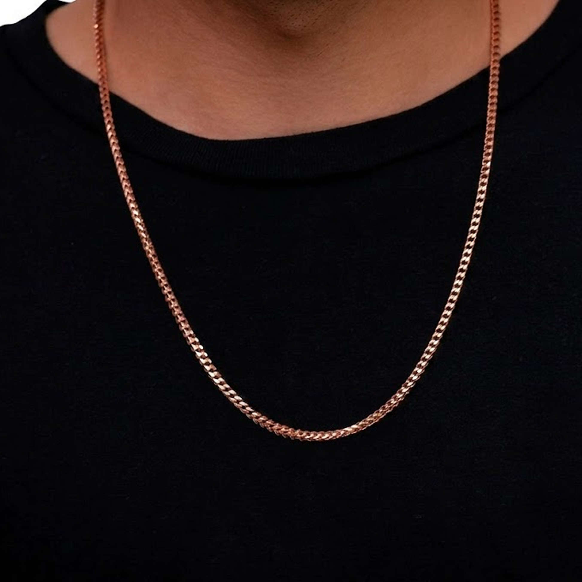 Franco Gold Chain in 14K rose gold, 2.5mm width, worn view