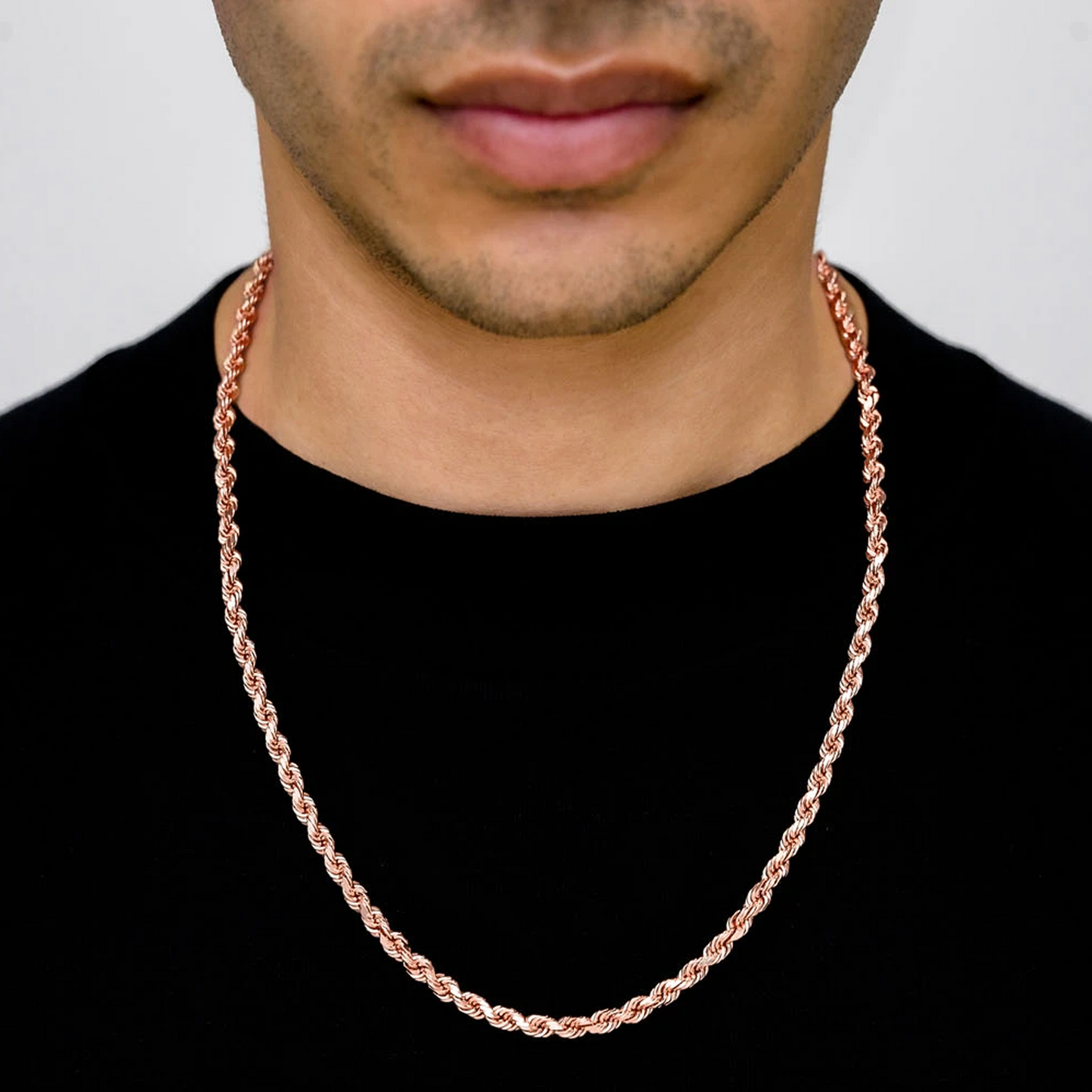 Rope Gold Chain in 14K rose gold, 5.5mm width, worn view