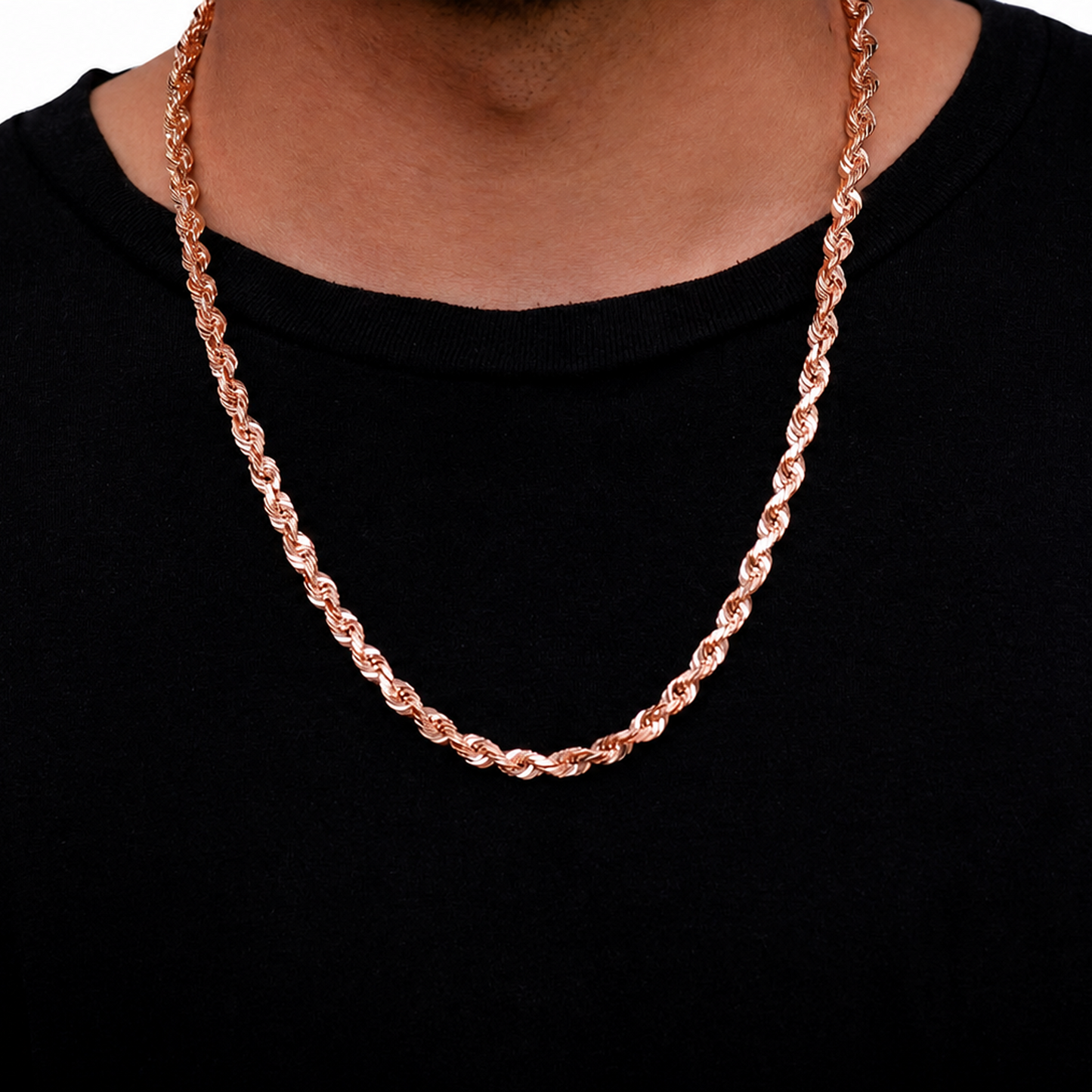 Rope Gold Chain in 14K rose gold, 6mm width, worn view