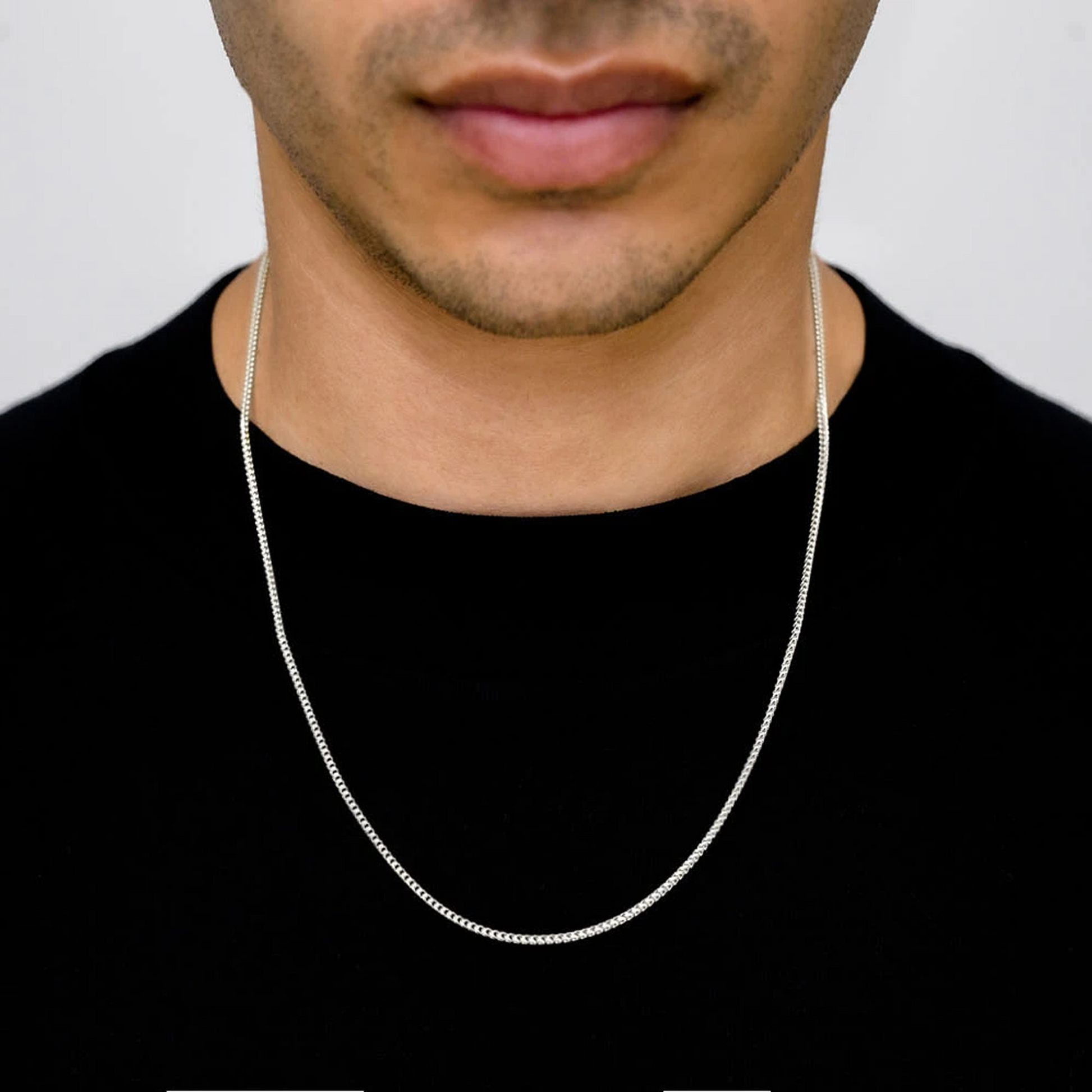 Franco Gold Chain in 14K white gold, 1.5mm width, worn view