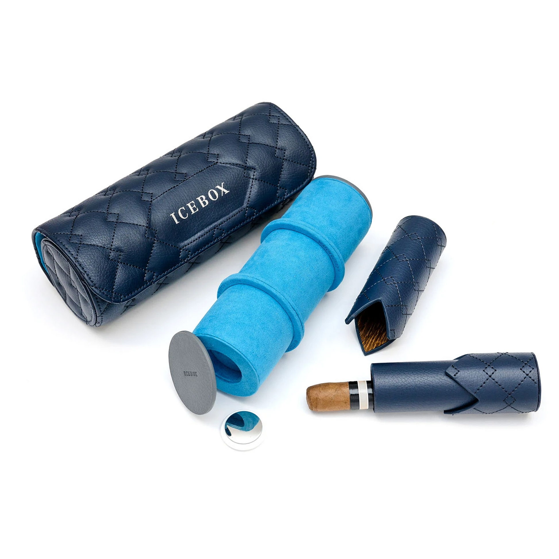 Icebox Leather Three Watch Roll in navy, detail view 3