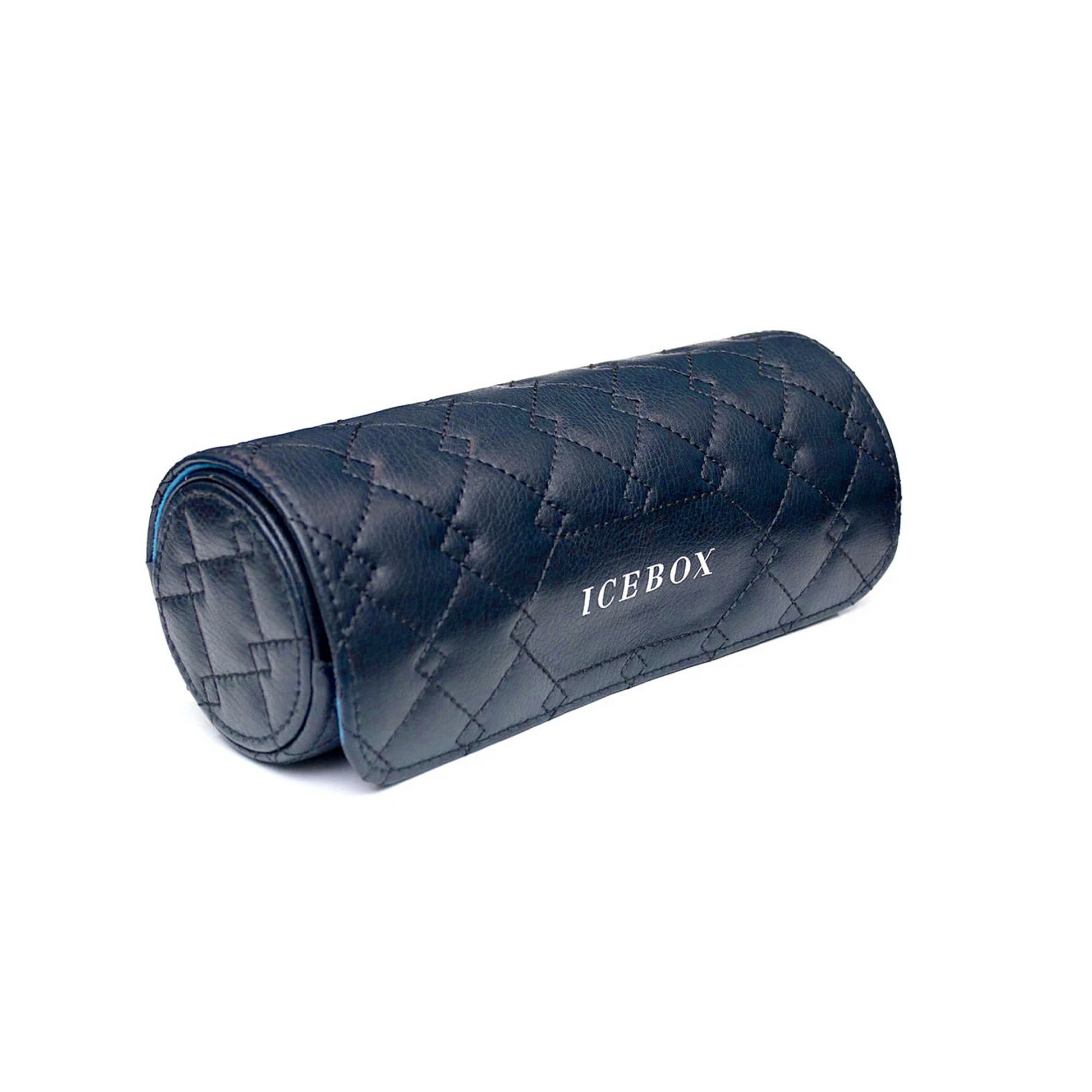 Icebox Leather Three Watch Roll in navy, exterior view