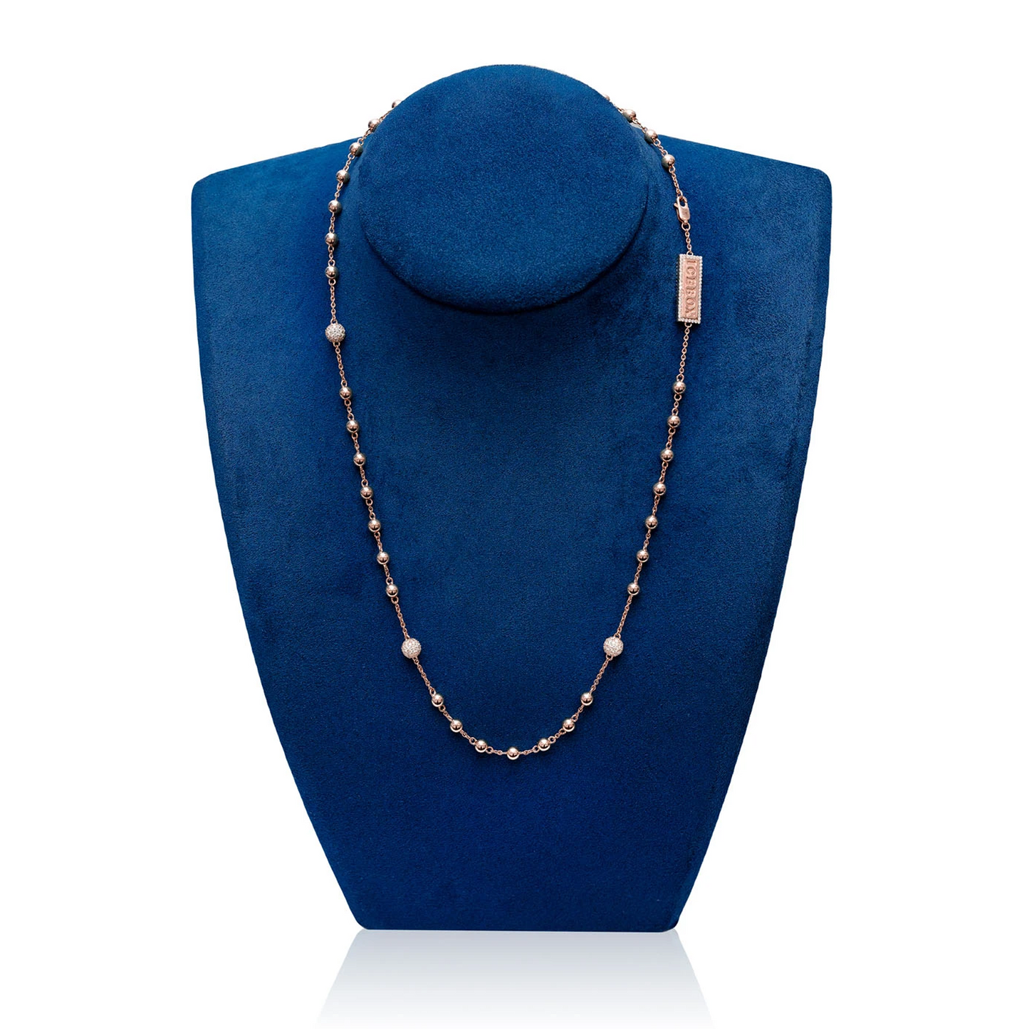 Diamond Bead Rosary Necklace in 14K rose gold, alternate view