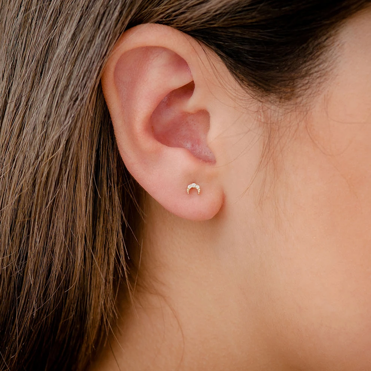 Moon Diamond Stud Earrings in 14K rose gold, alternate view