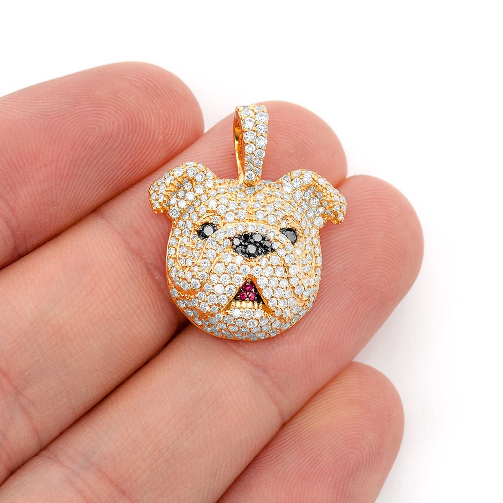 Bulldog Diamond Pendant in 14K yellow gold, angled view
