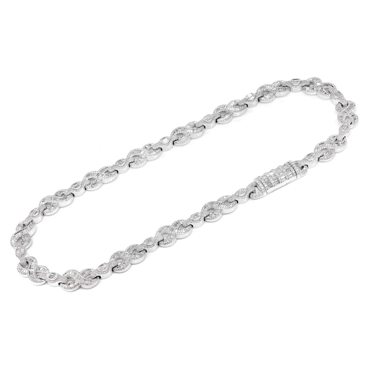 Baguette and Round Diamond Infinity Link Necklace