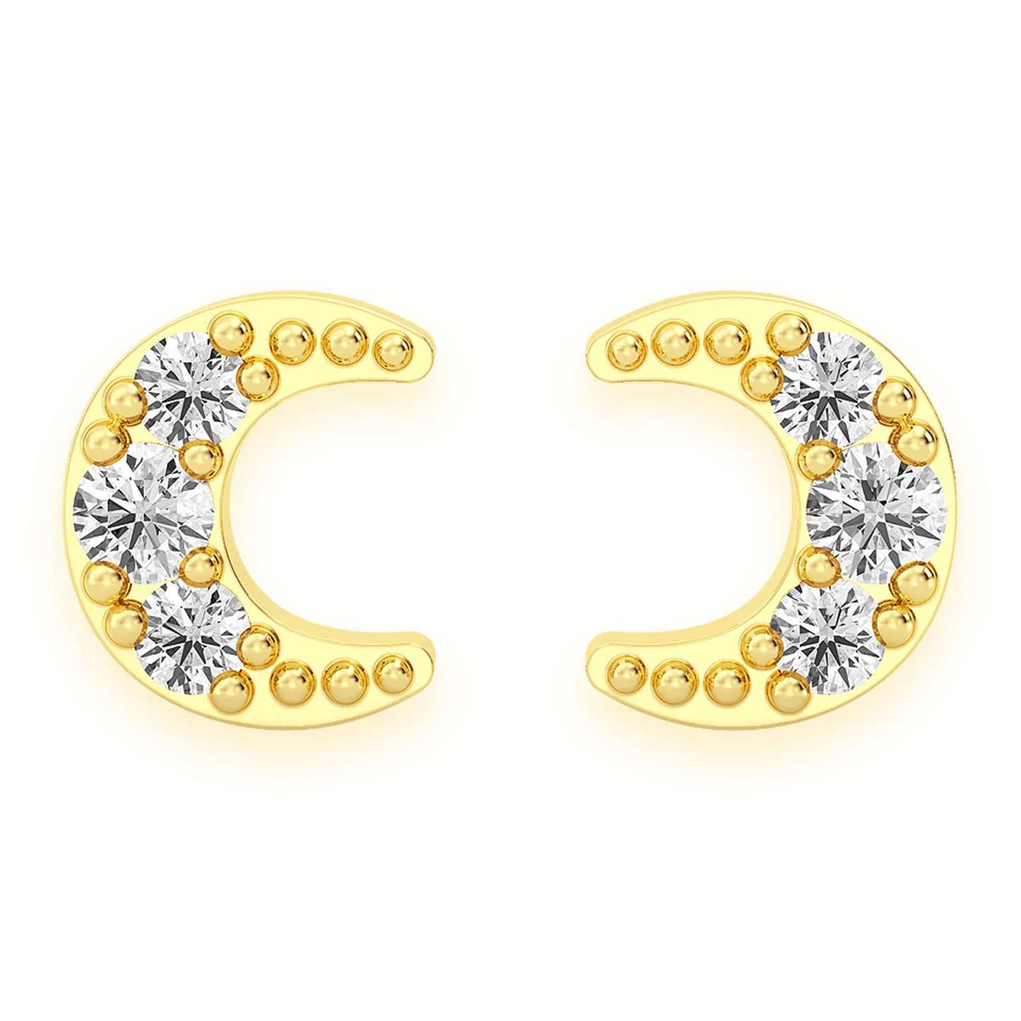 Moon Diamond Stud Earrings in 14K yellow gold, front view