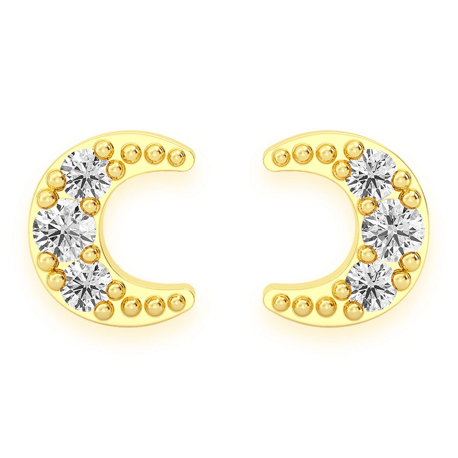 Moon Diamond Stud Earrings in 14K yellow gold, front view