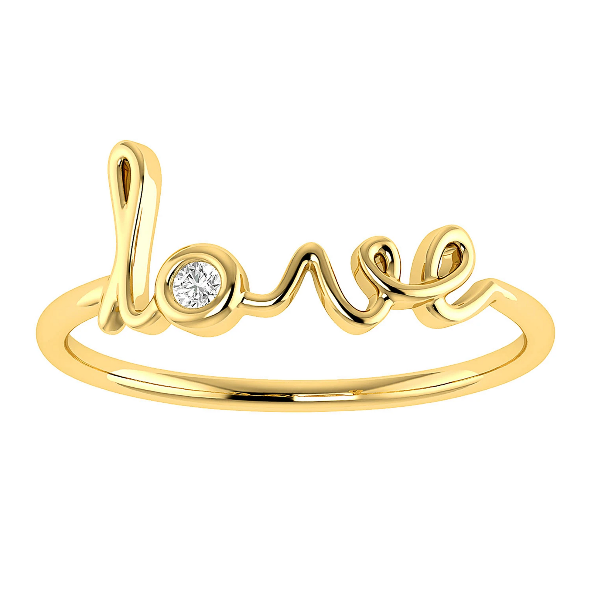 Love Script Diamond Ring in 14K yellow gold, detail view