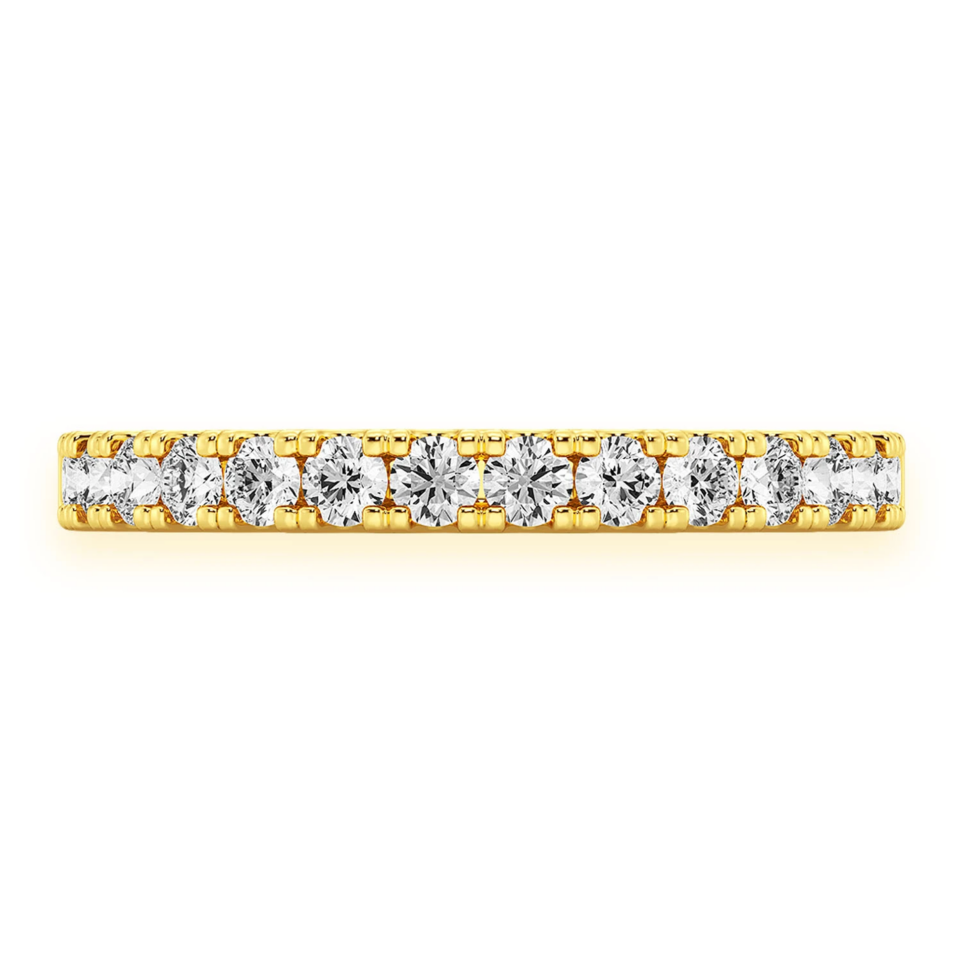 Extra Wide Single Row Band Ring in 14K yellow gold, angled view