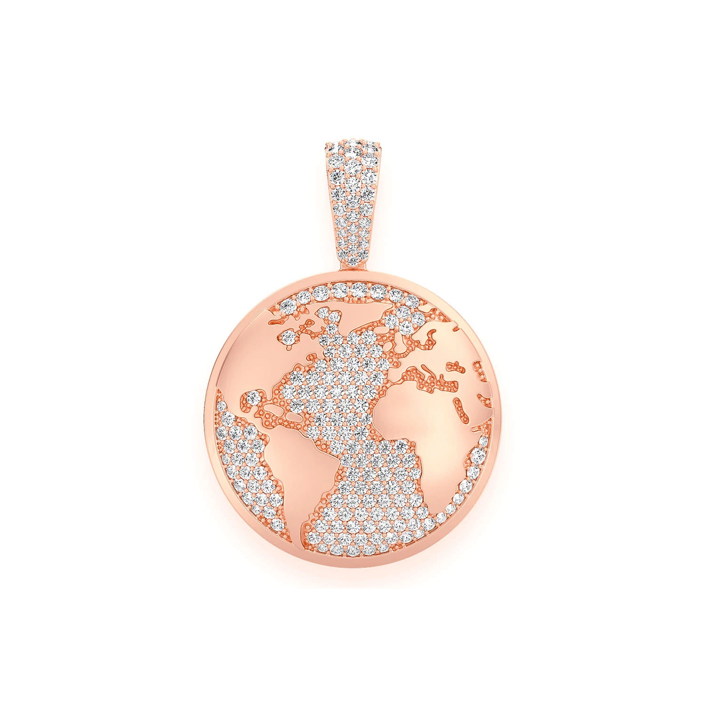 World Globe Diamond Pendant in 14K rose gold, front view