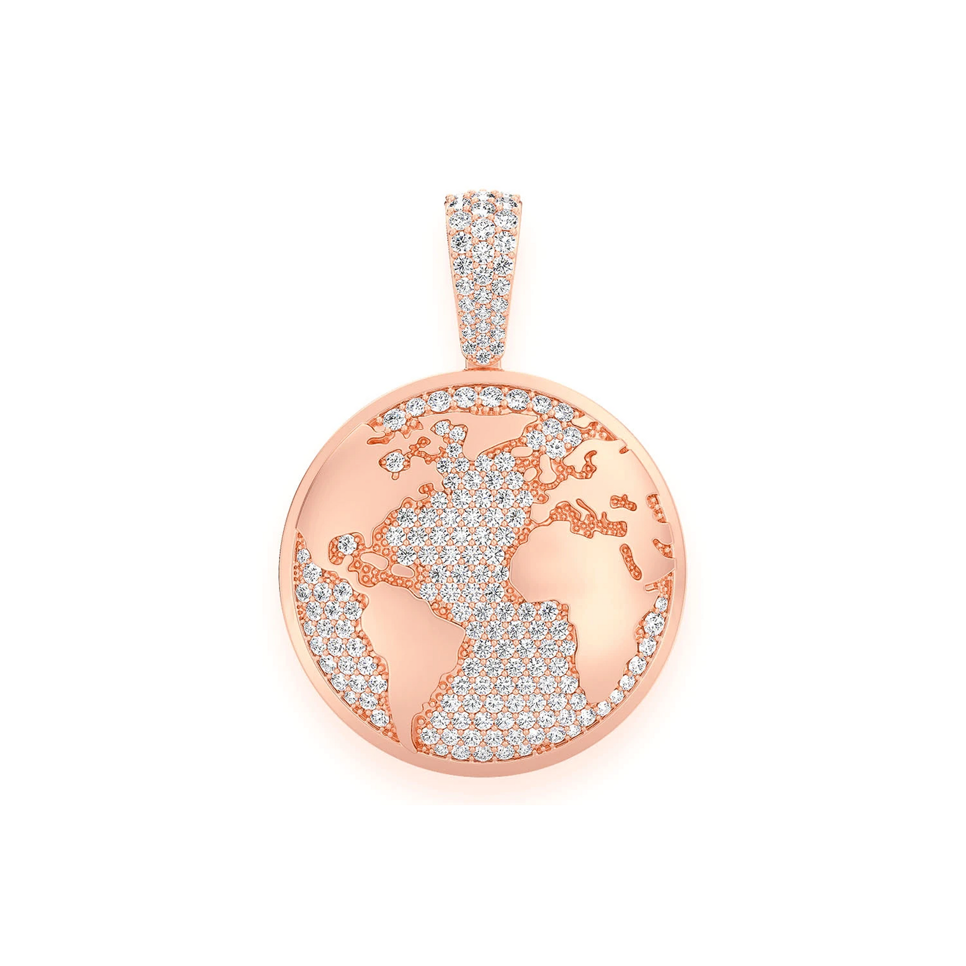 World Globe Diamond Pendant in 14K rose gold, front view