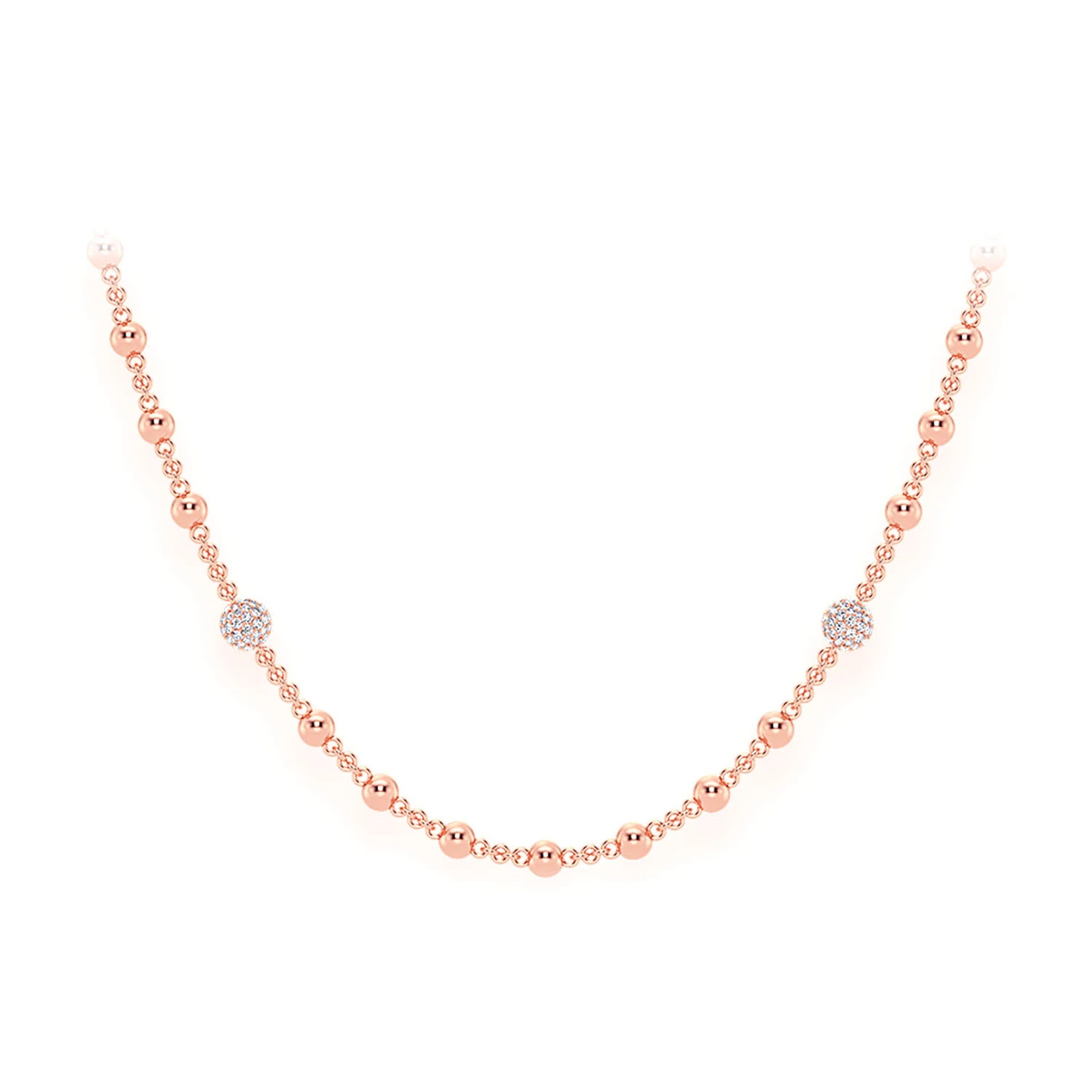 Diamond Bead Rosary Necklace in 14K rose gold, front view
