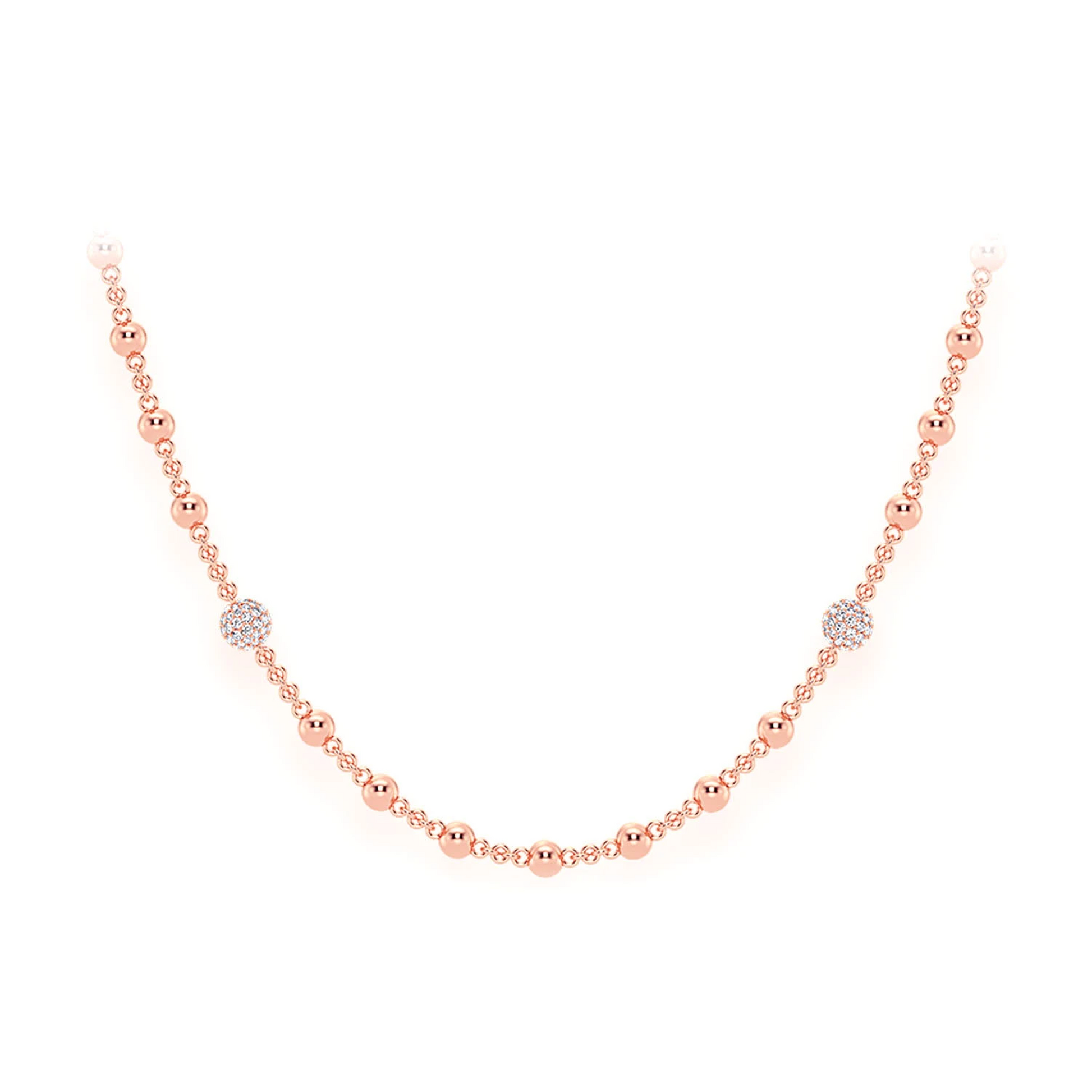 Diamond Bead Rosary Necklace in 14K rose gold, front view