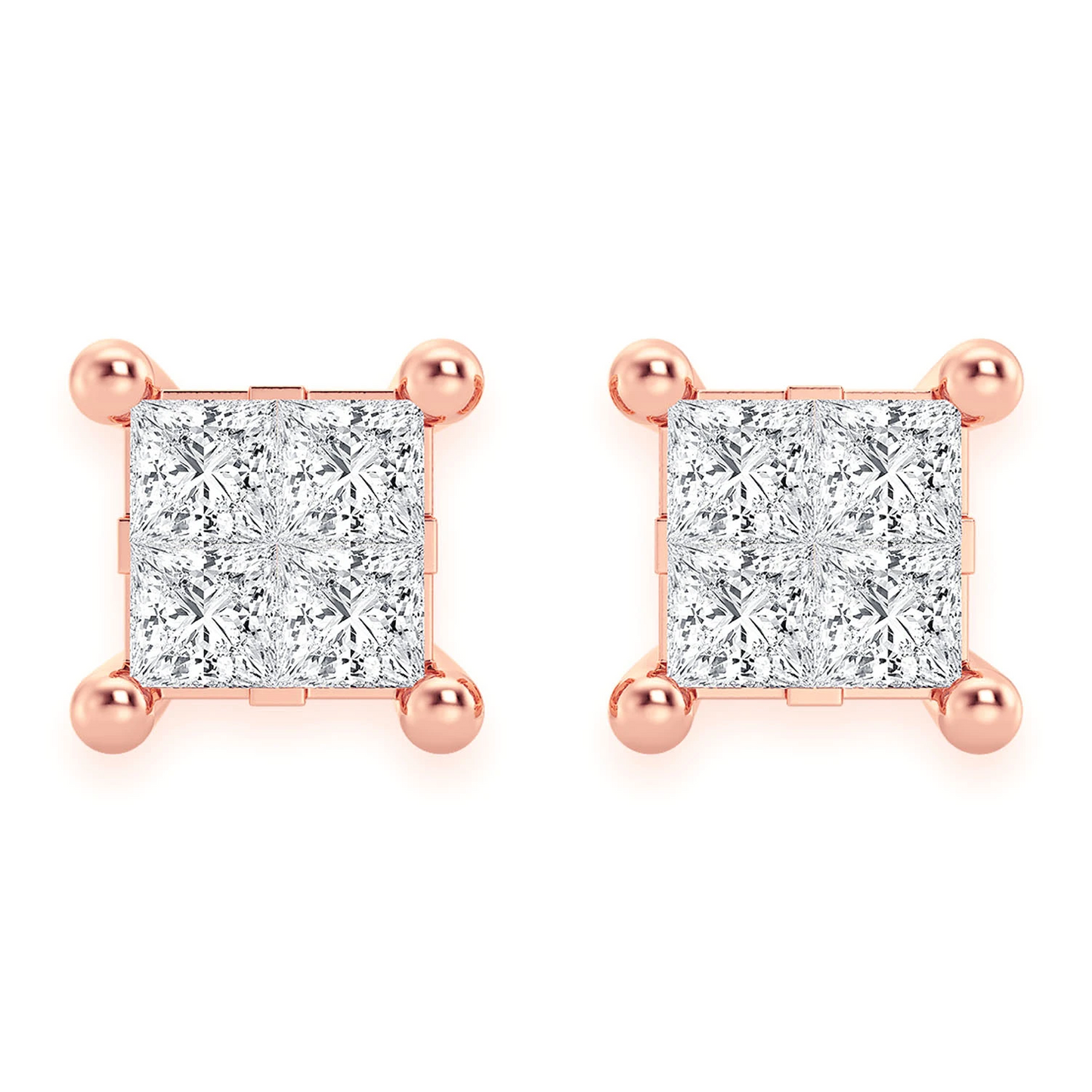 Quad Diamond Studs in 14K rose gold, 0.25ctw, front view