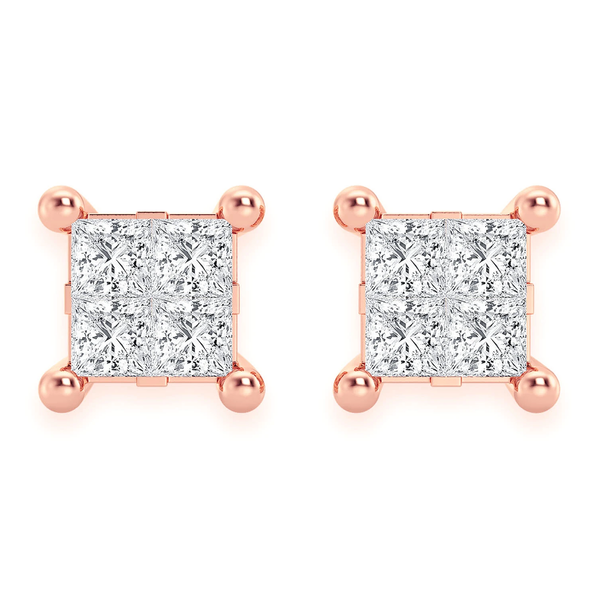 Quad Diamond Studs in 14K rose gold, 0.25ctw, front view